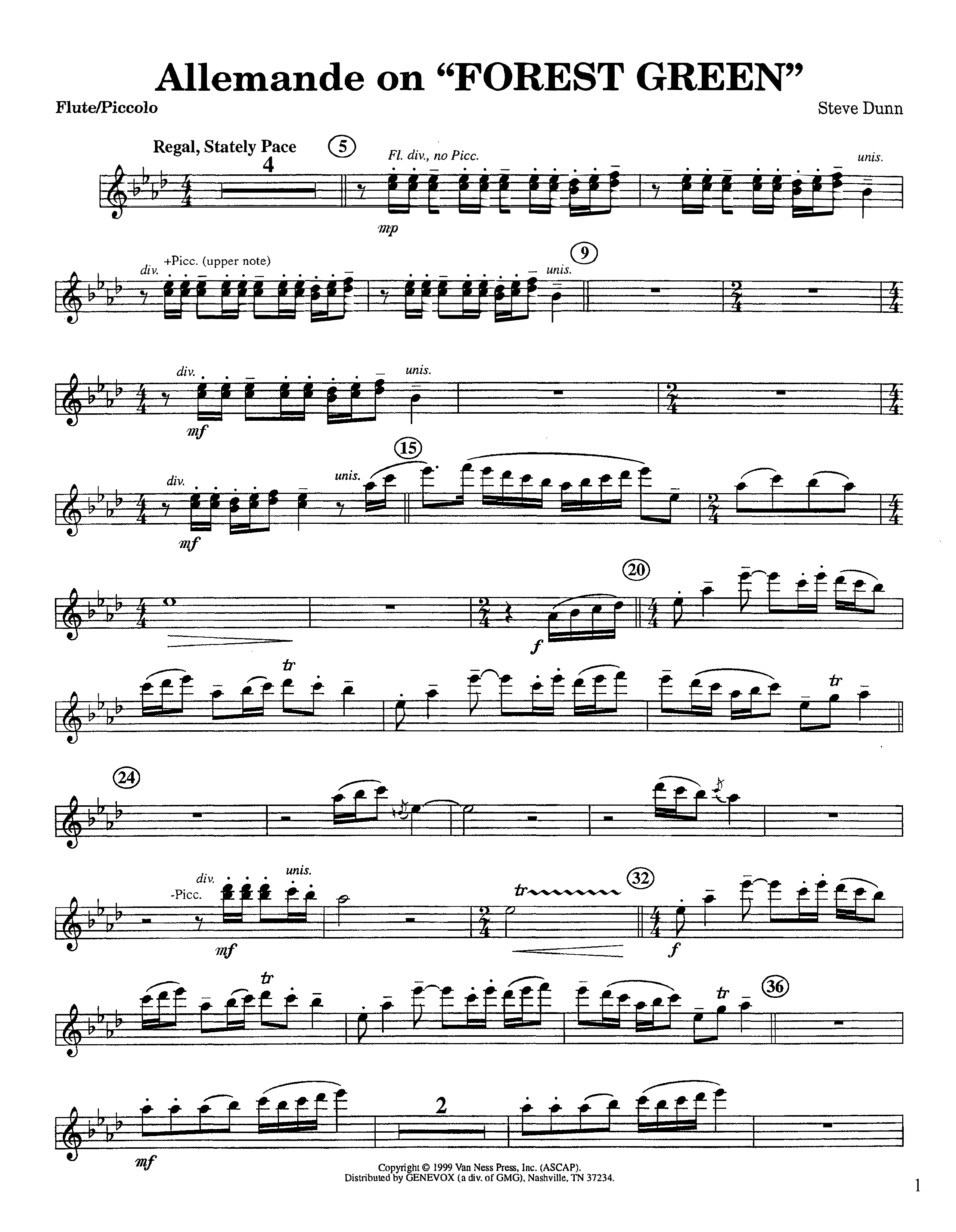 Allemande On Forest Green (Instrumental) Flute/Piccolo (Lifeway Worship / Arr. Steve Dunn)