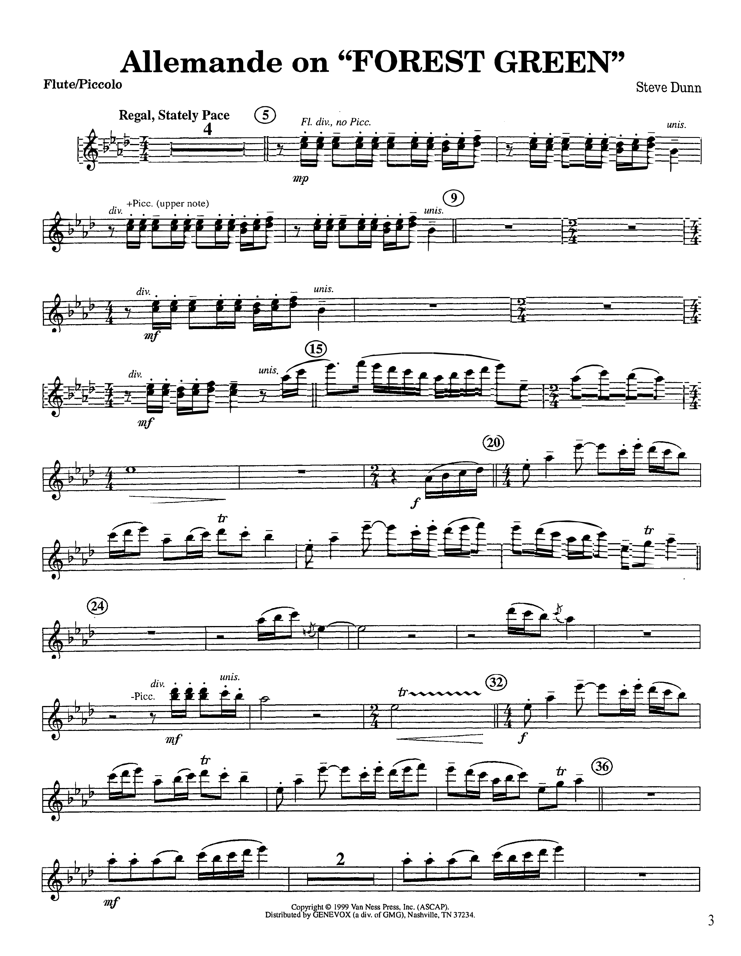 Allemande On Forest Green (Instrumental) Flute/Piccolo (Lifeway Worship / Arr. Steve Dunn)