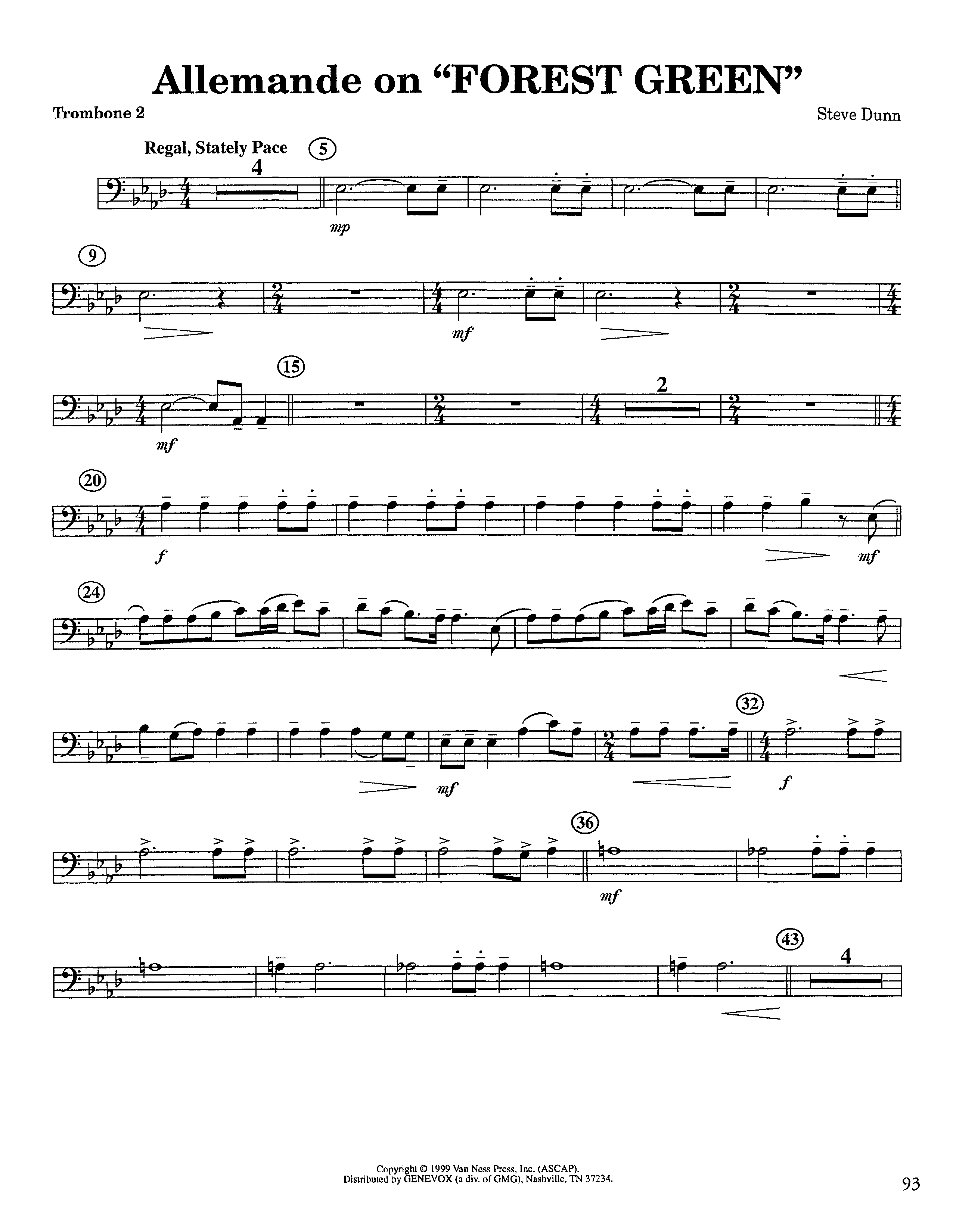 Allemande On Forest Green (Instrumental) Trombone 2 (Lifeway Worship / Arr. Steve Dunn)