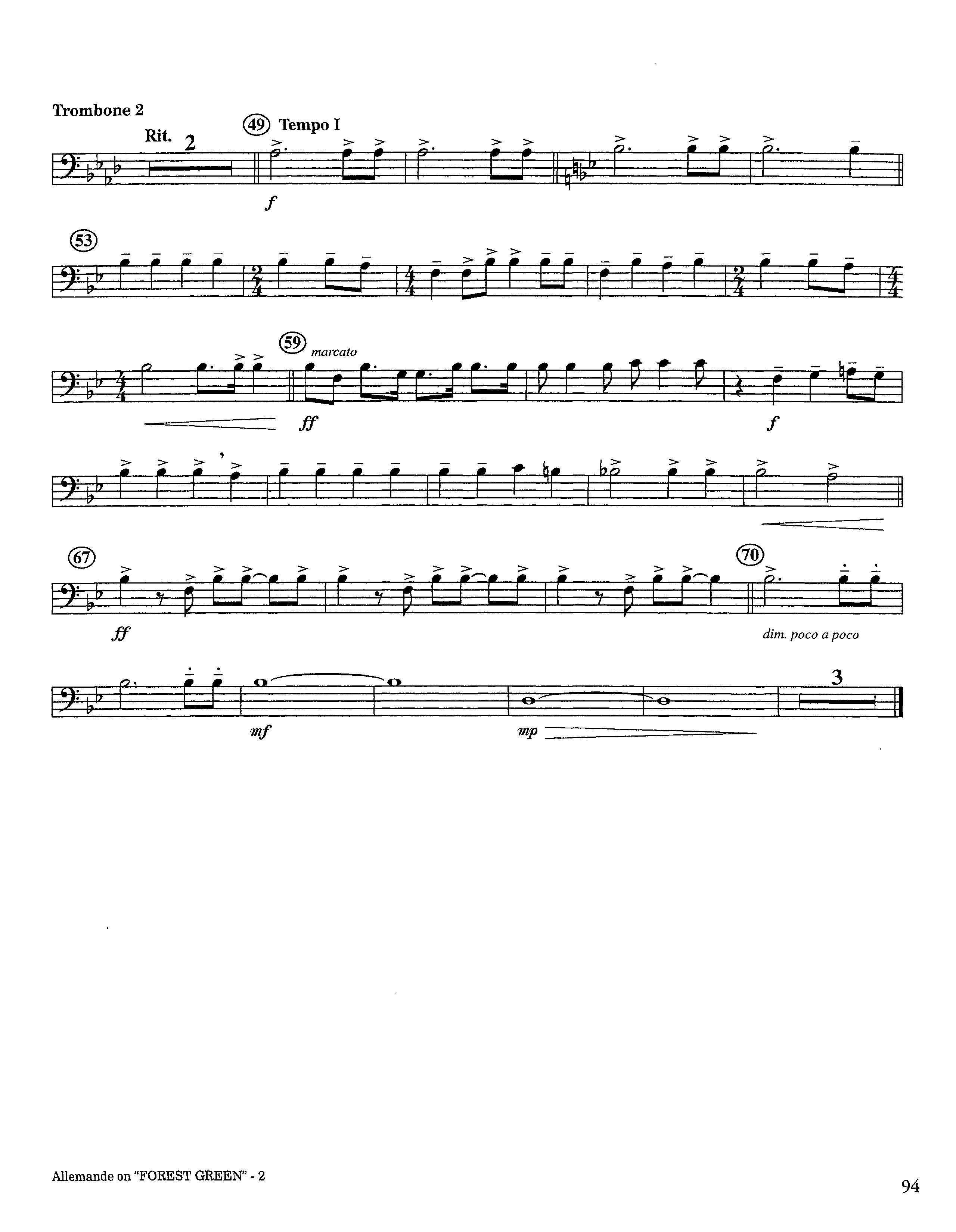 Allemande On Forest Green (Instrumental) Trombone 2 (Lifeway Worship / Arr. Steve Dunn)
