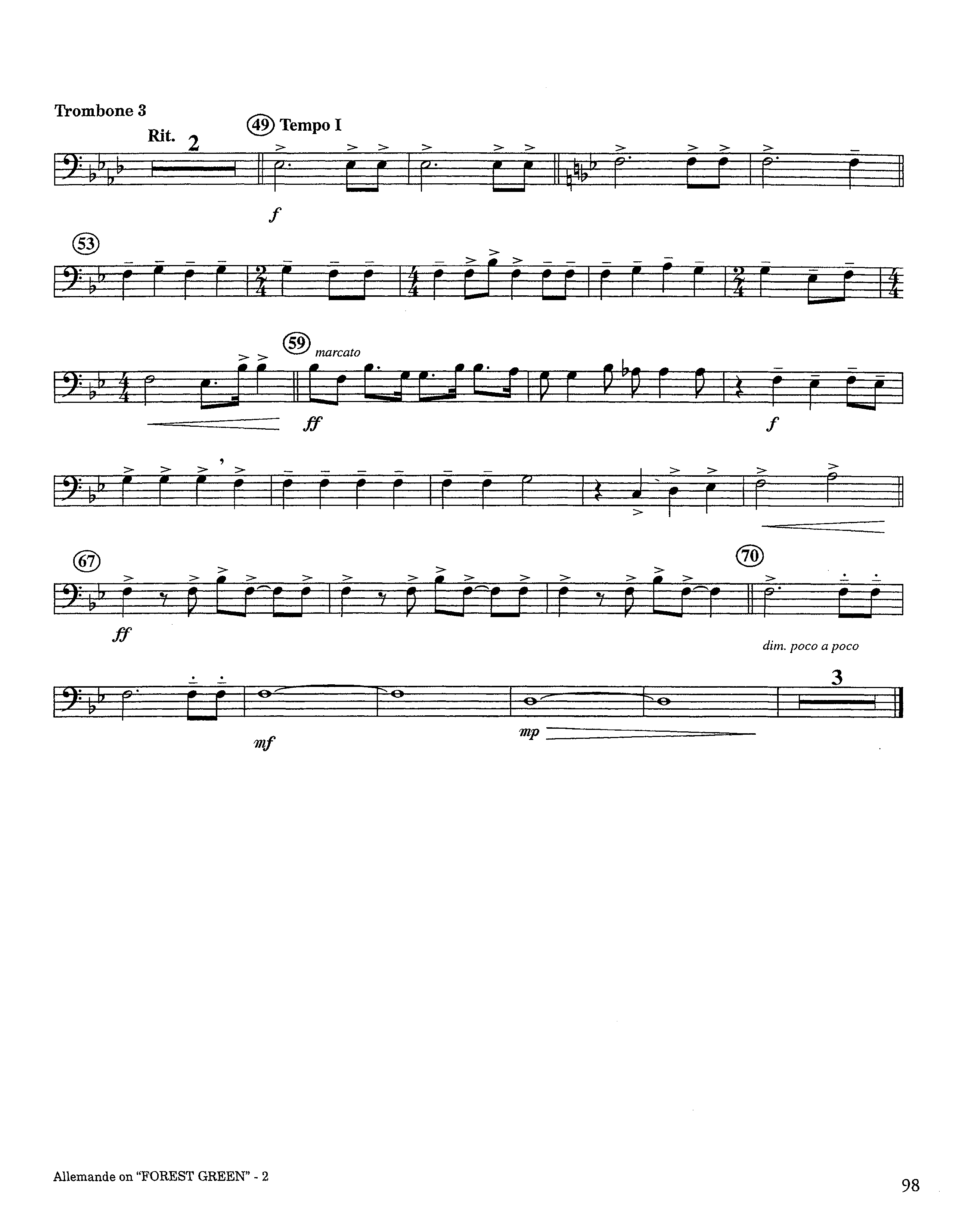 Allemande On Forest Green (Instrumental) Trombone 3 (Lifeway Worship / Arr. Steve Dunn)