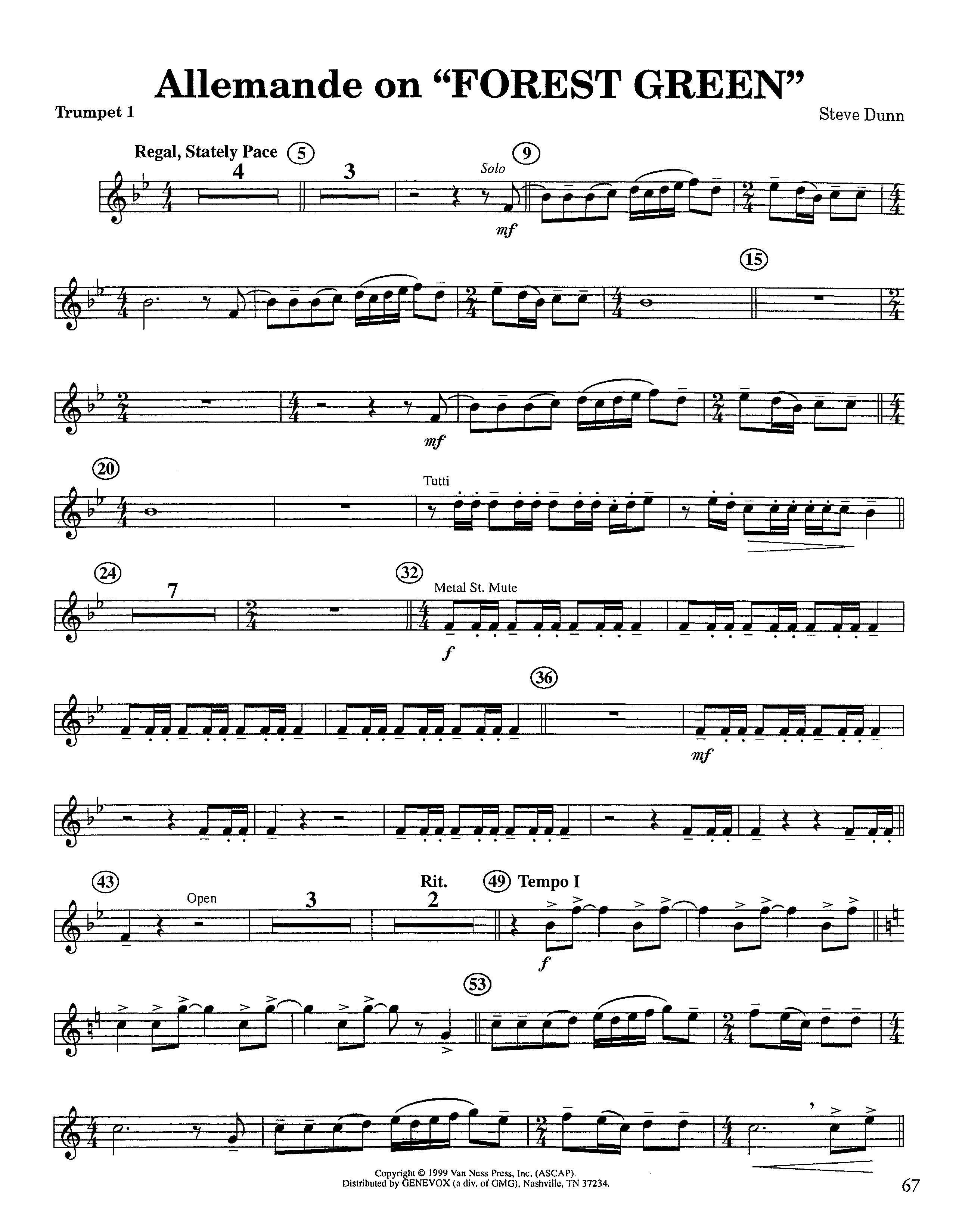 Allemande On Forest Green (Instrumental) Trumpet 1 (Lifeway Worship / Arr. Steve Dunn)