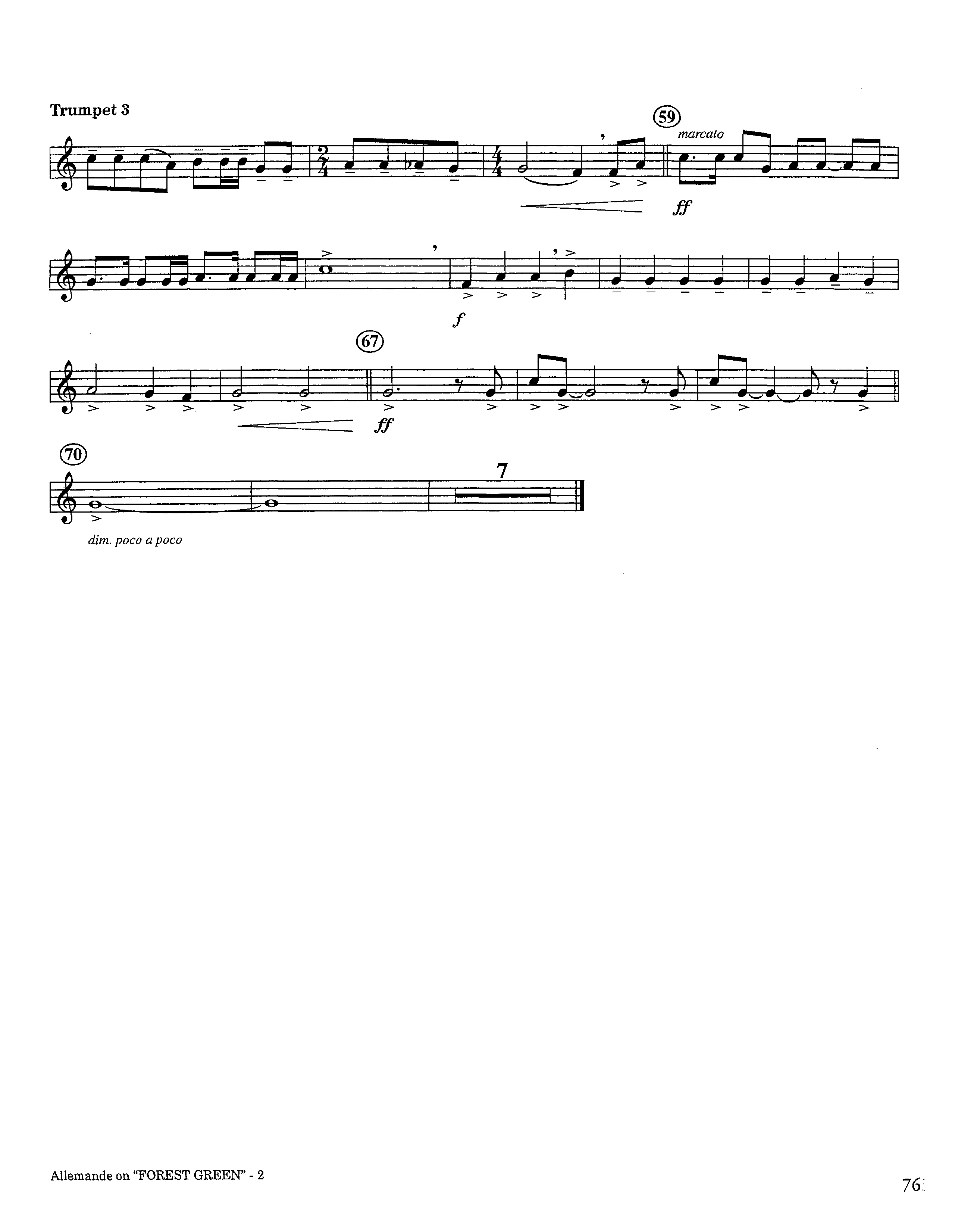 Allemande On Forest Green (Instrumental) Trumpet 3 (Lifeway Worship / Arr. Steve Dunn)
