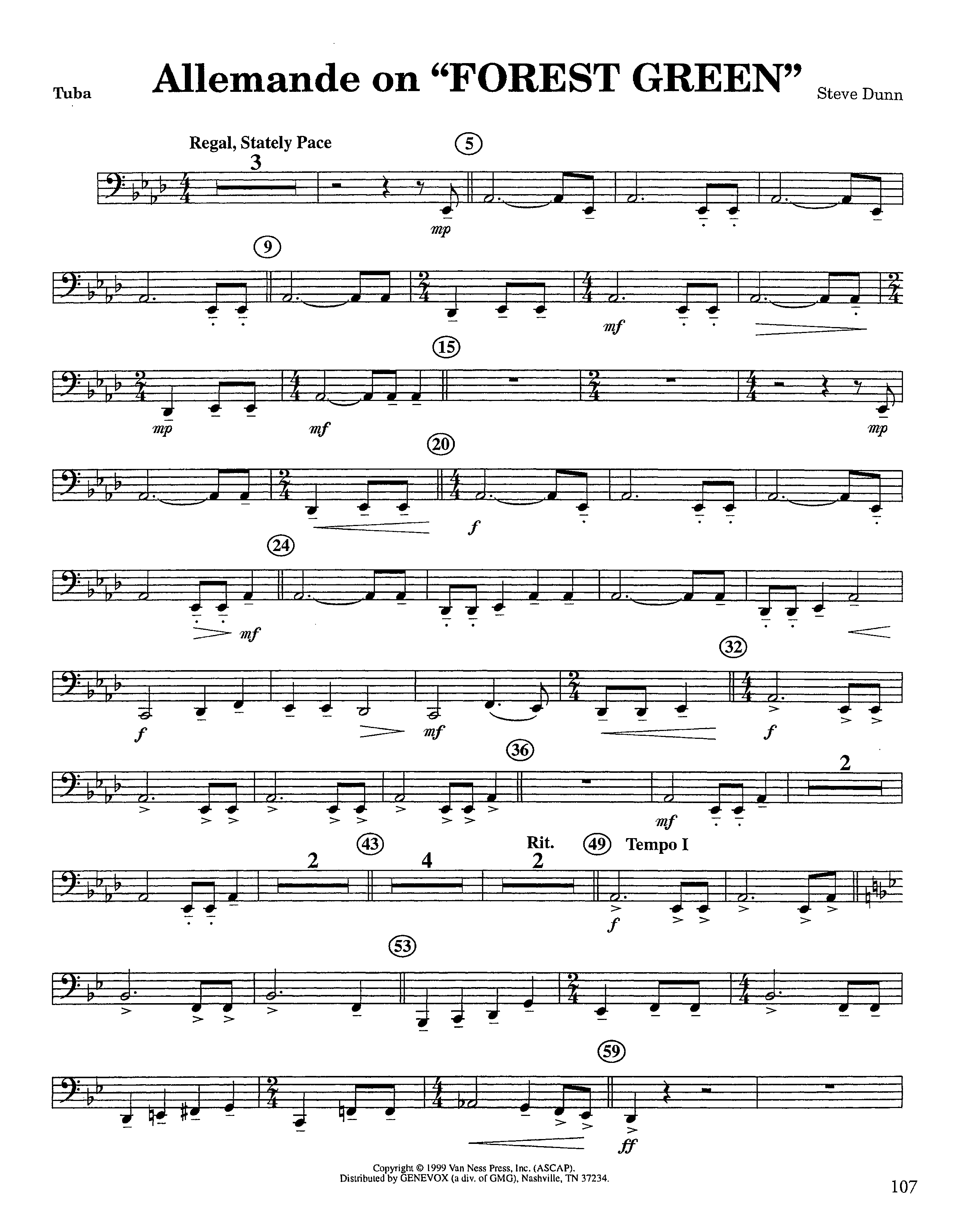 Allemande On Forest Green (Instrumental) Tuba (Lifeway Worship / Arr. Steve Dunn)