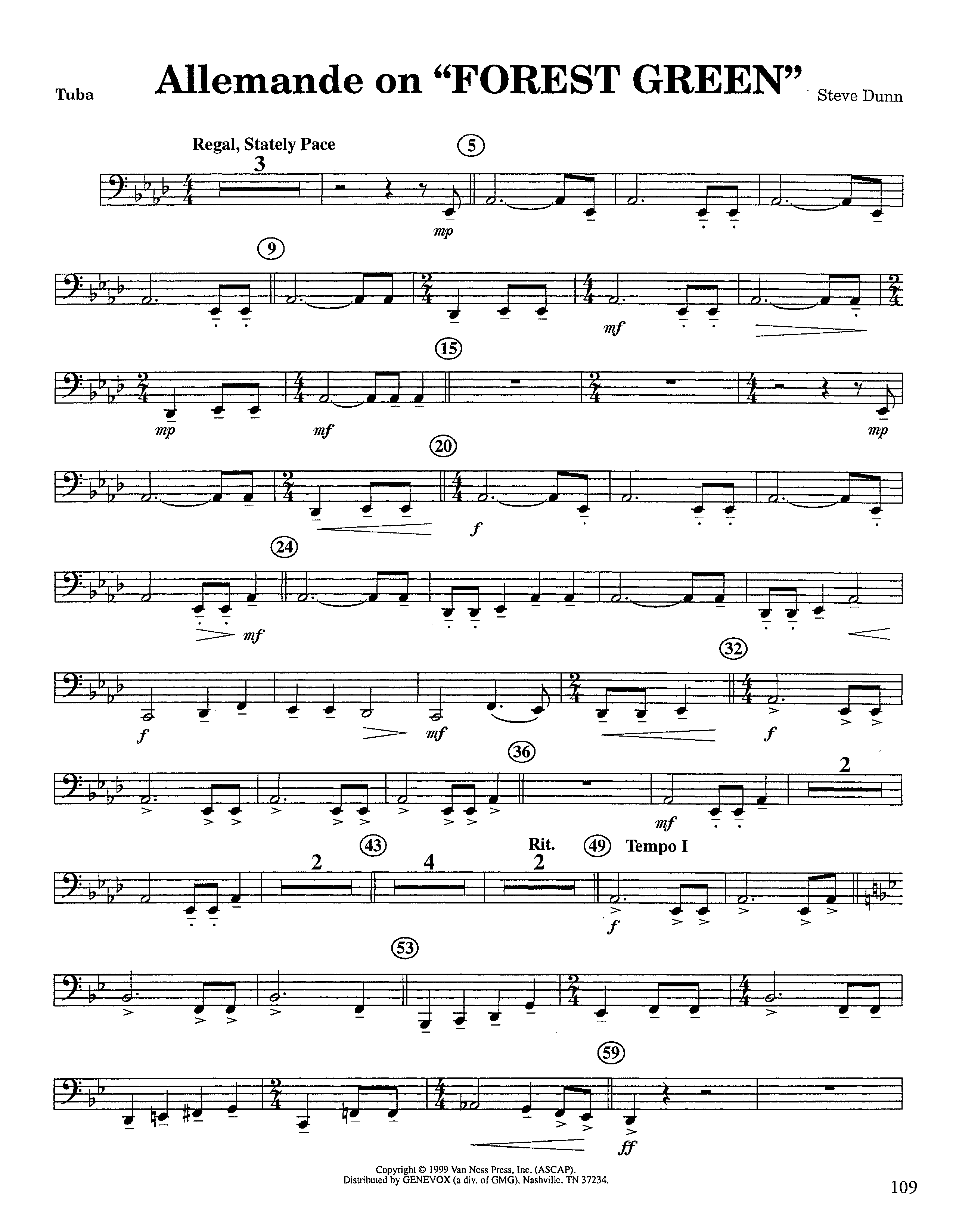 Allemande On Forest Green (Instrumental) Tuba (Lifeway Worship / Arr. Steve Dunn)