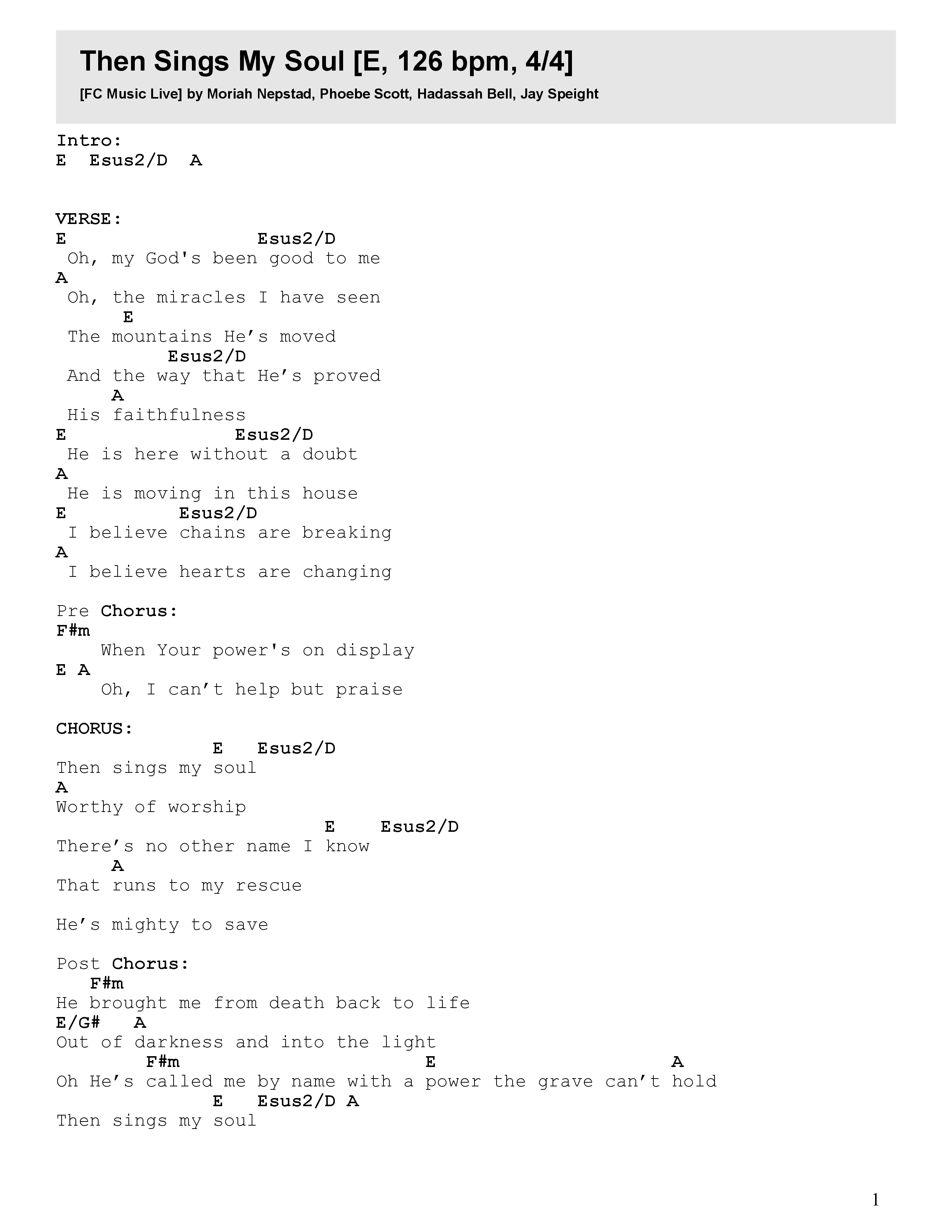 Then Sings My Soul (Live) Chord Chart (FC Music)