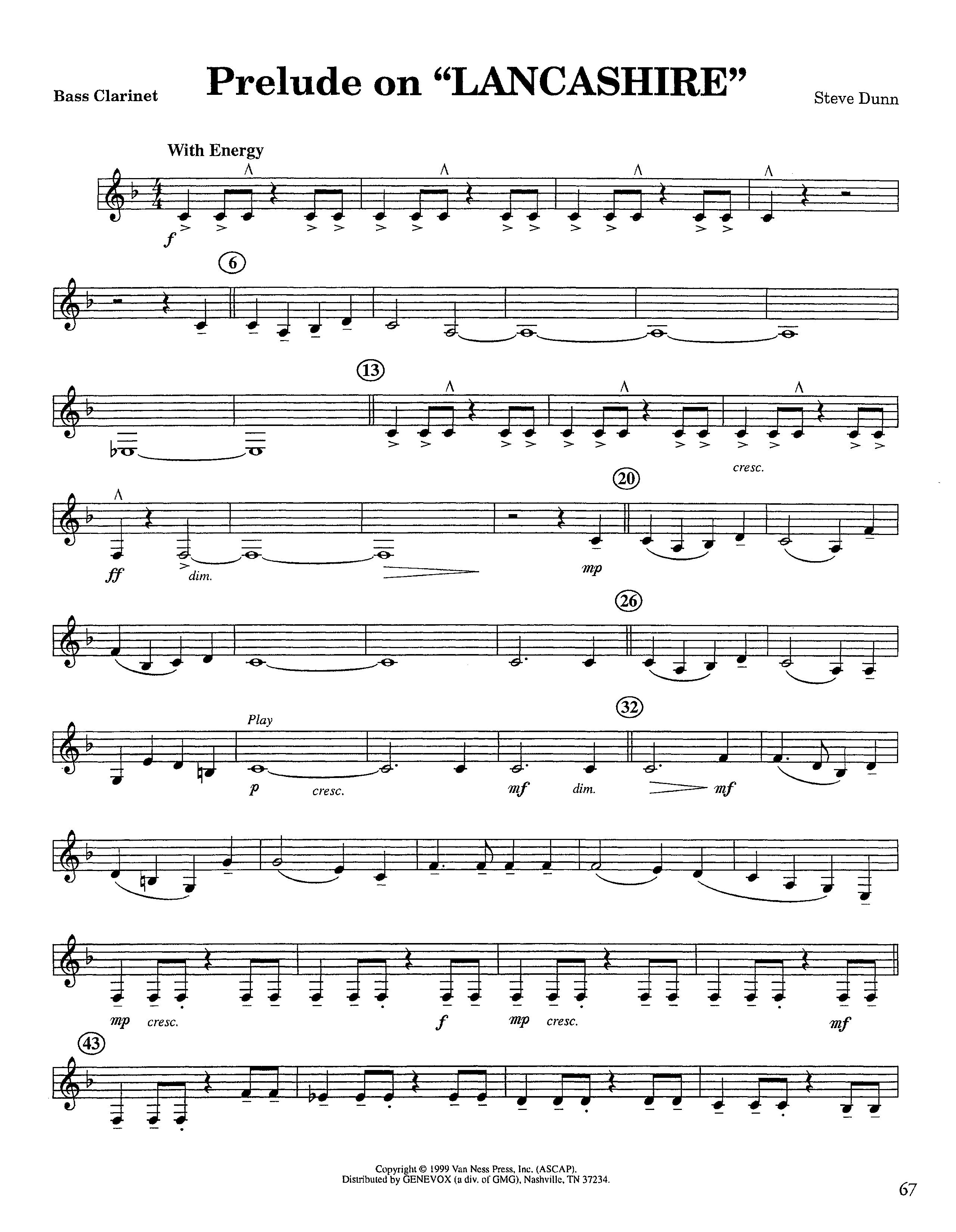 Prelude On Lancashire (Instrumental) Bass Clarinet (Lifeway Worship / Arr. Steve Dunn)
