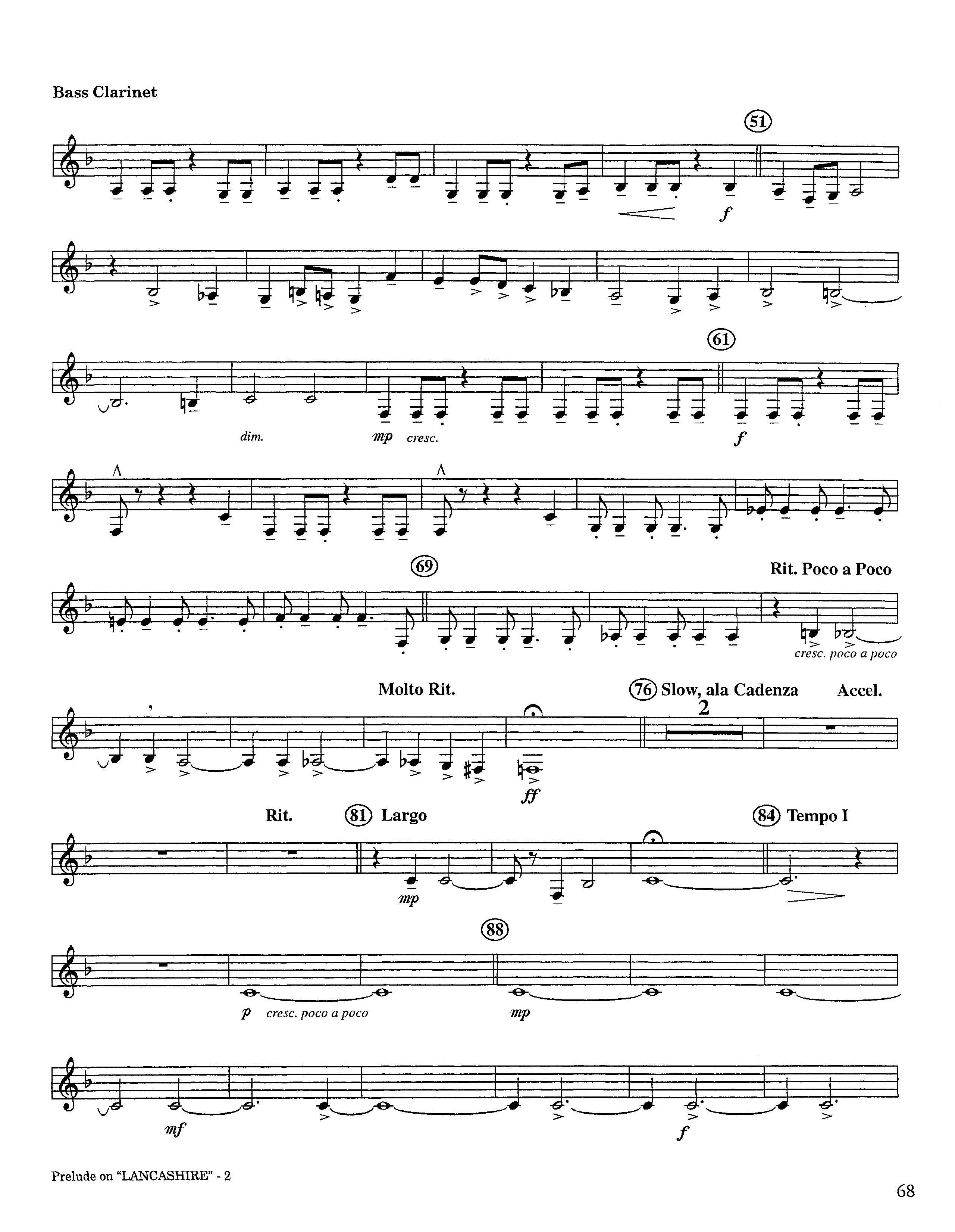 Prelude On Lancashire (Instrumental) Bass Clarinet (Lifeway Worship / Arr. Steve Dunn)