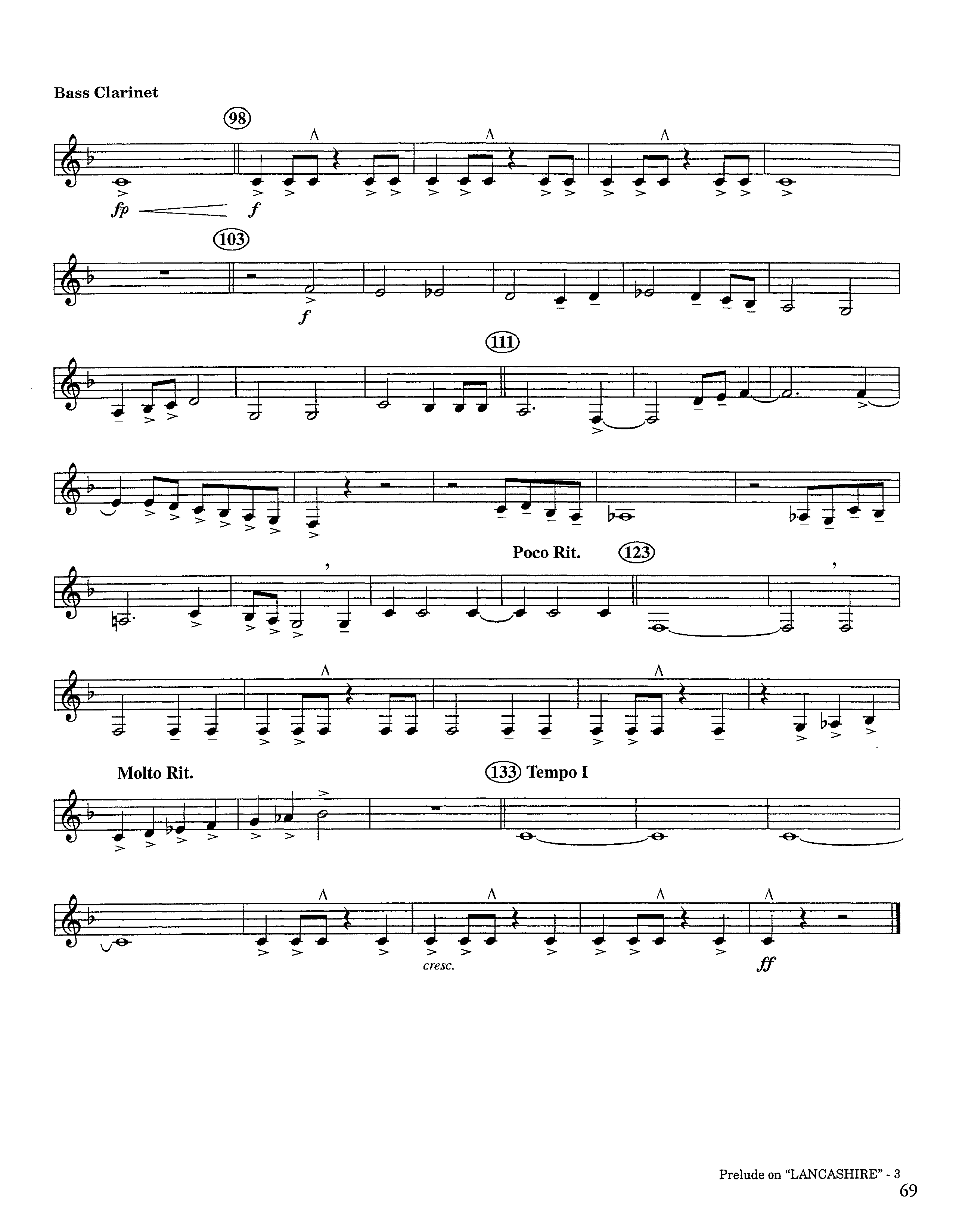 Prelude On Lancashire (Instrumental) Bass Clarinet (Lifeway Worship / Arr. Steve Dunn)