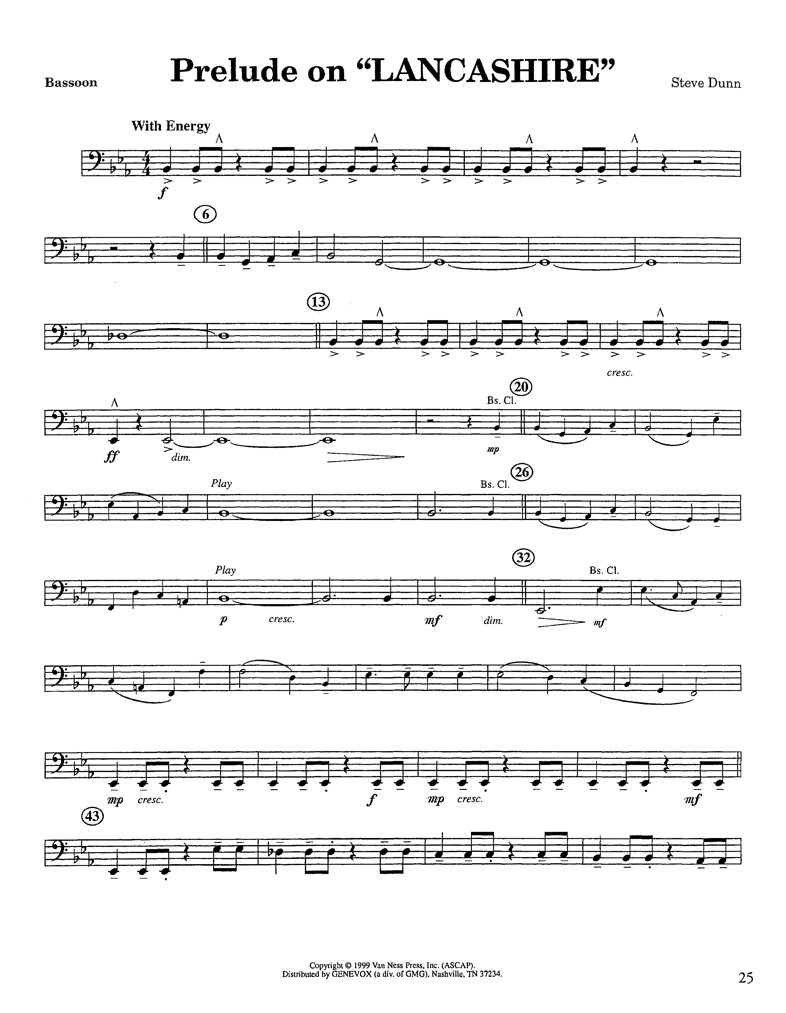 Prelude On Lancashire (Instrumental) Bassoon (Lifeway Worship / Arr. Steve Dunn)