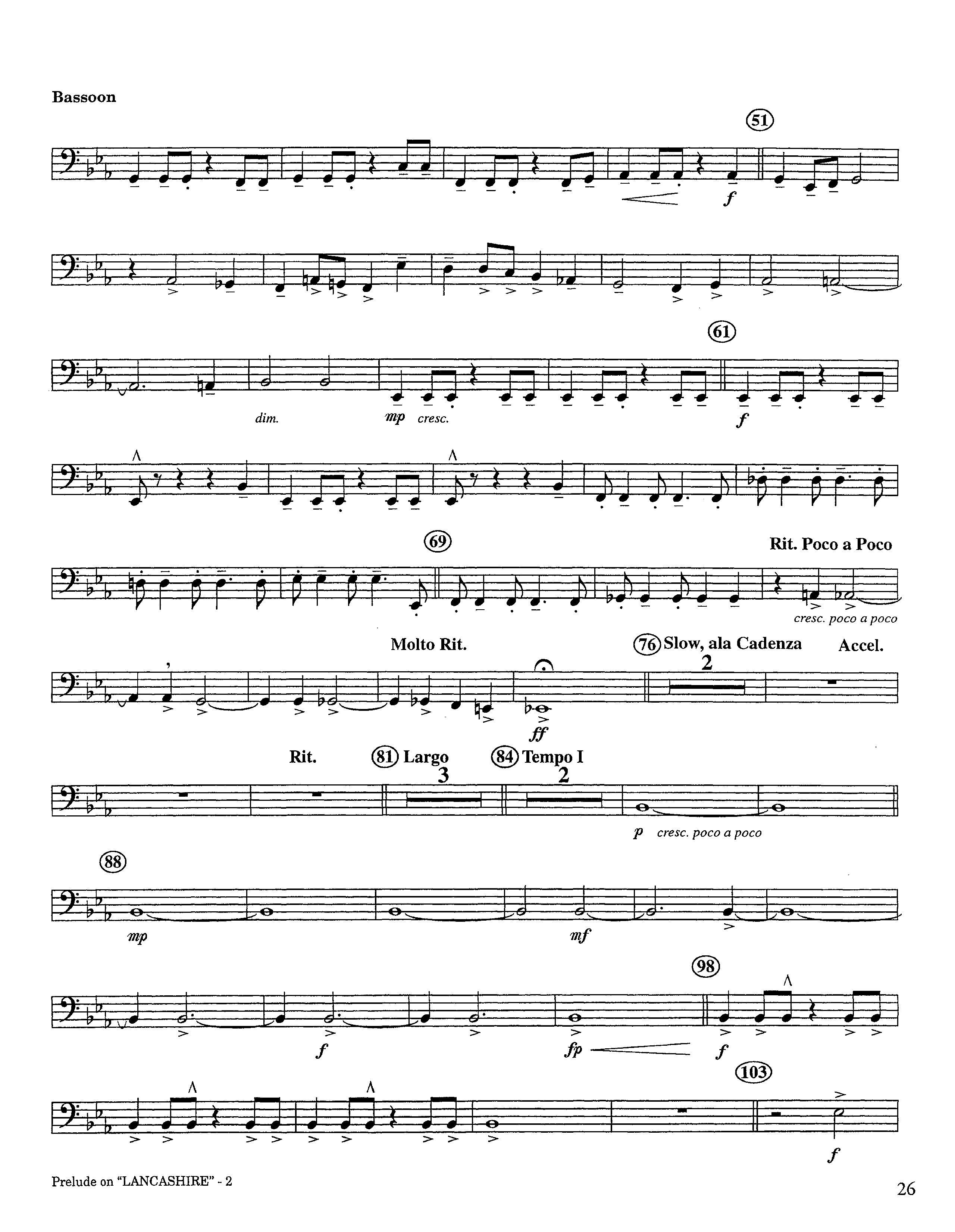 Prelude On Lancashire (Instrumental) Bassoon (Lifeway Worship / Arr. Steve Dunn)