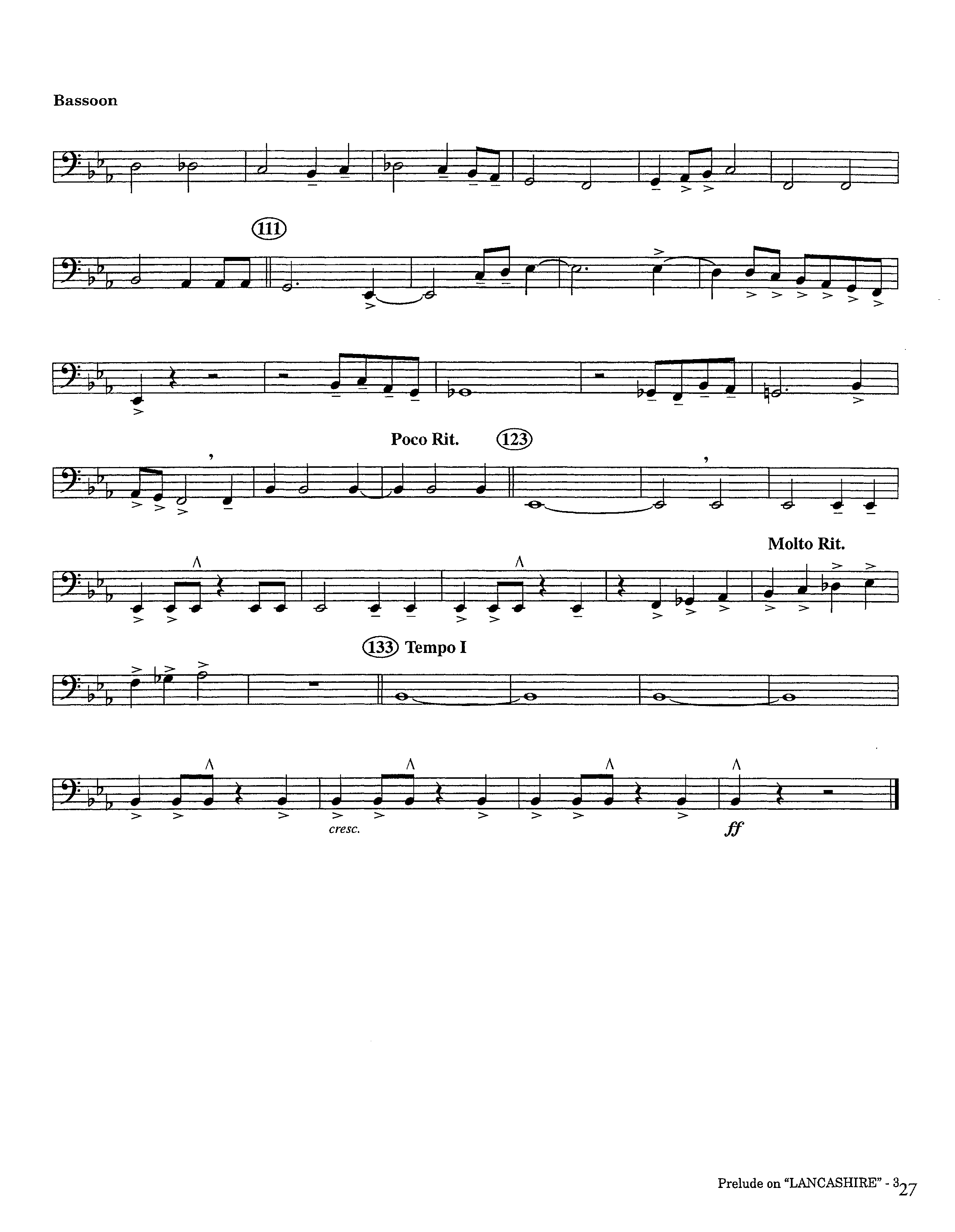 Prelude On Lancashire (Instrumental) Bassoon (Lifeway Worship / Arr. Steve Dunn)