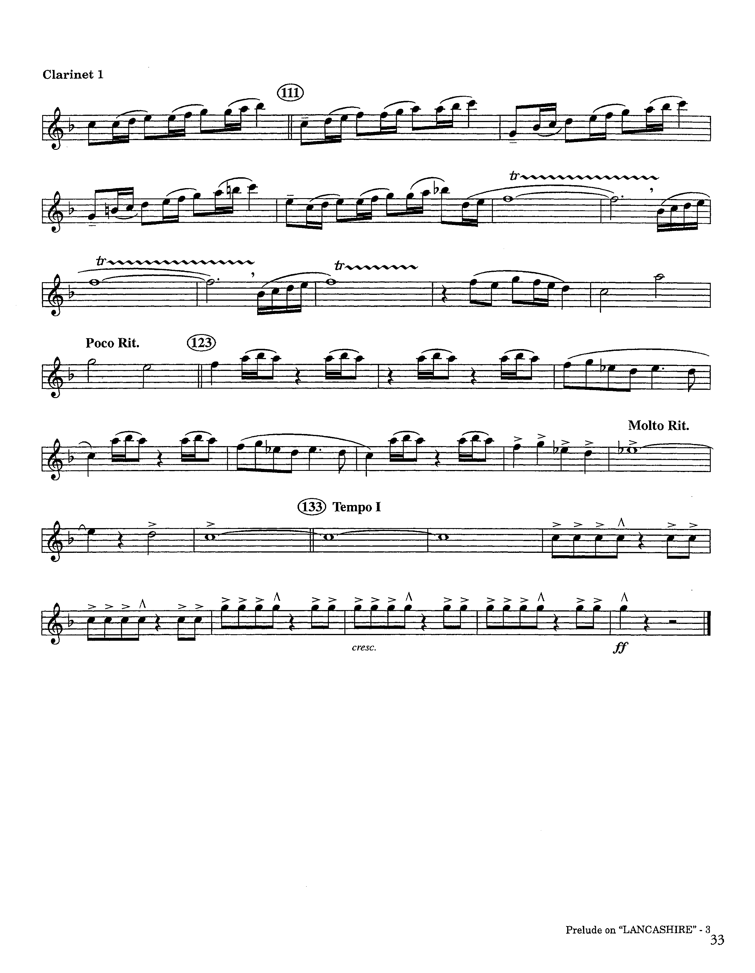 Prelude On Lancashire (Instrumental) Clarinet 1/2 (Lifeway Worship / Arr. Steve Dunn)
