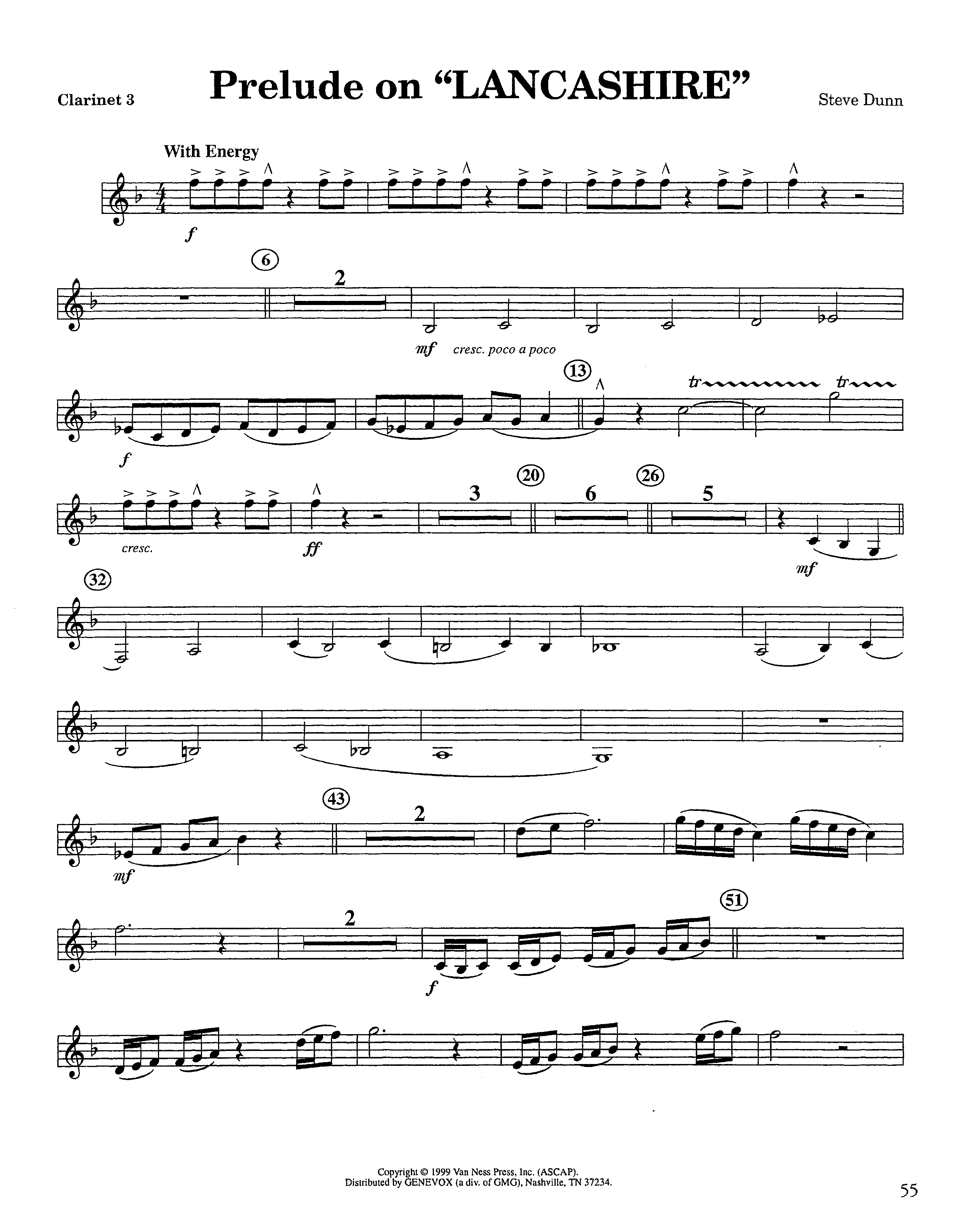 Prelude On Lancashire (Instrumental) Clarinet 3 (Lifeway Worship / Arr. Steve Dunn)