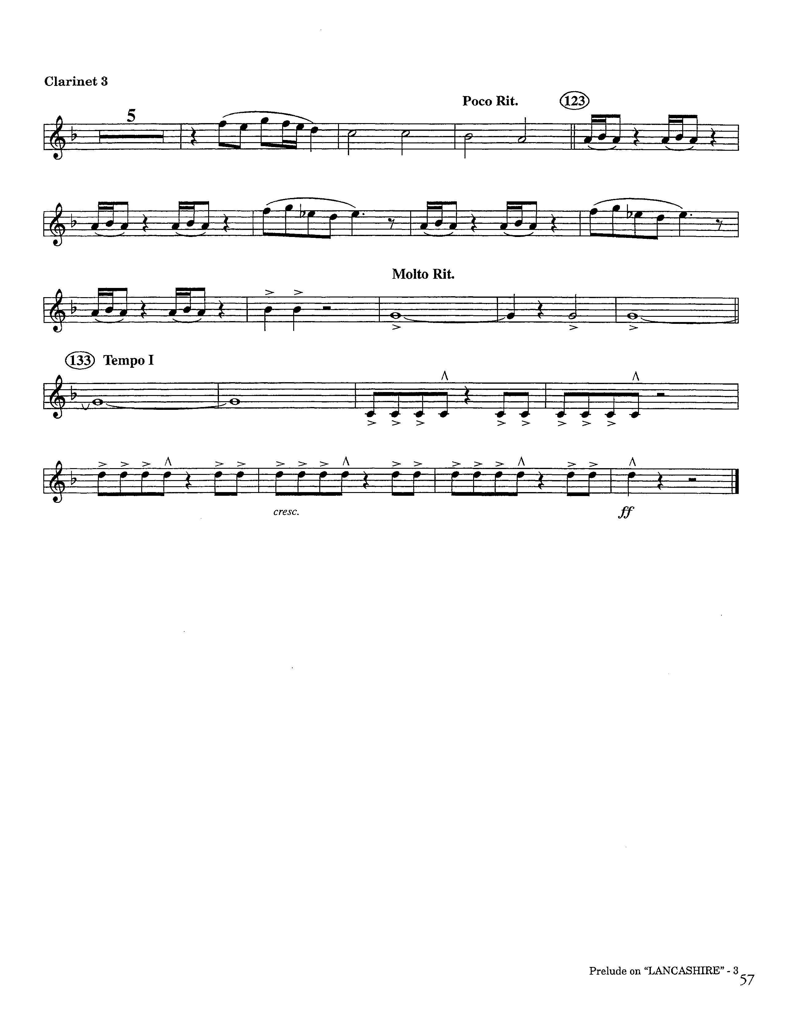 Prelude On Lancashire (Instrumental) Clarinet 3 (Lifeway Worship / Arr. Steve Dunn)