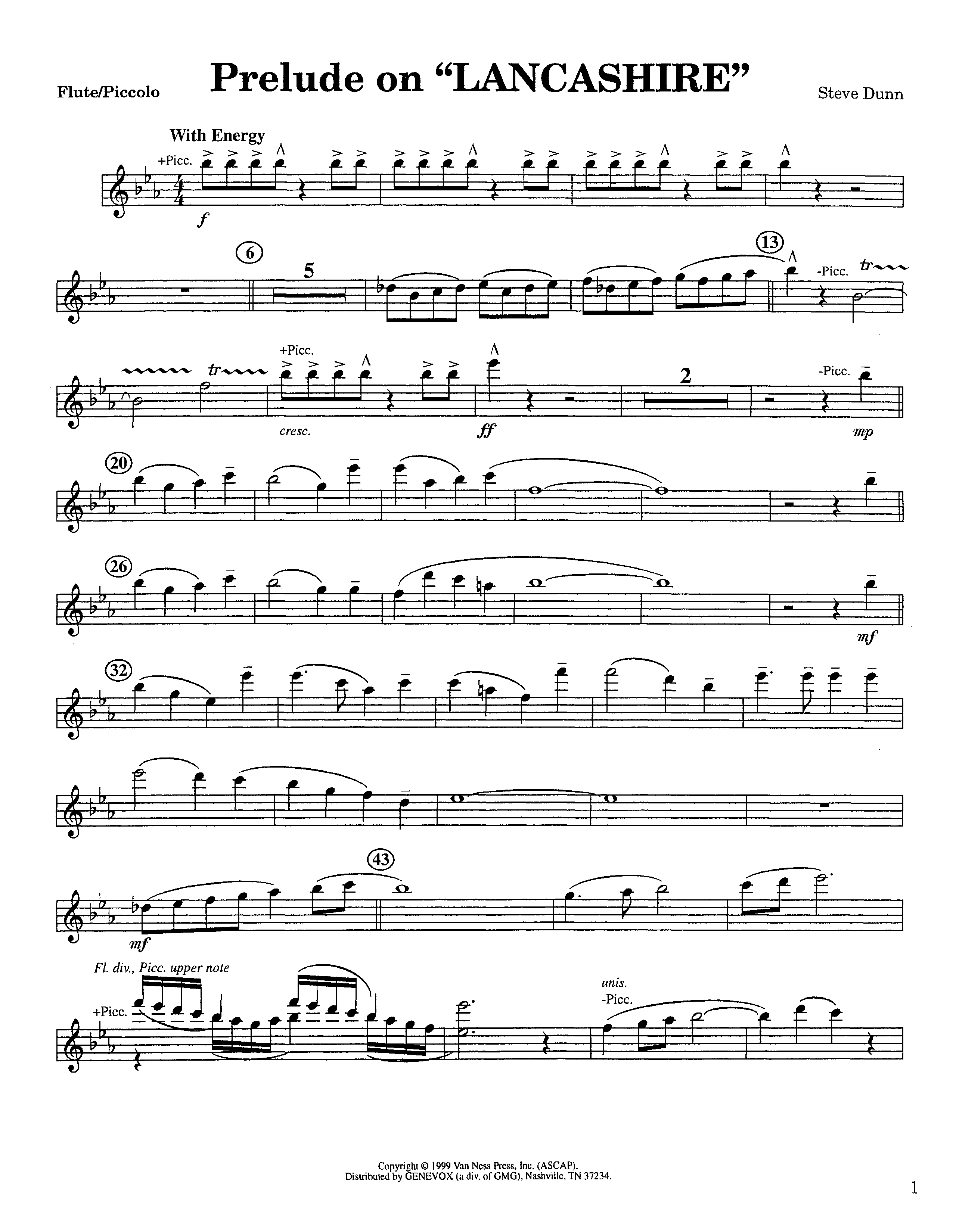 Prelude On Lancashire (Instrumental) Flute/Piccolo (Lifeway Worship / Arr. Steve Dunn)