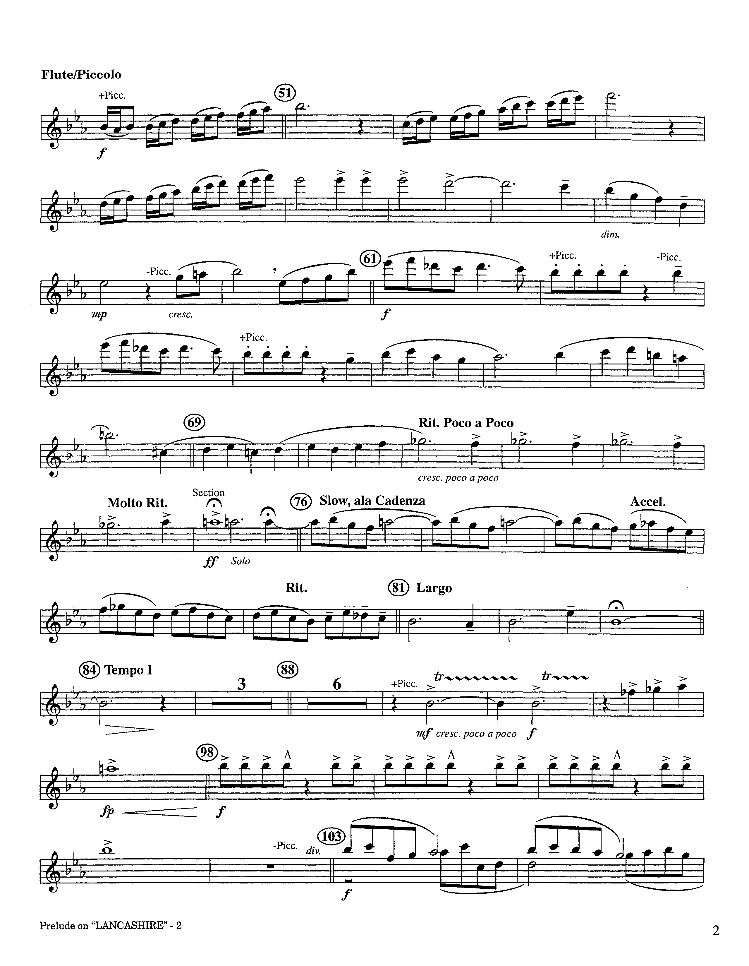 Prelude On Lancashire (Instrumental) Flute/Piccolo (Lifeway Worship / Arr. Steve Dunn)