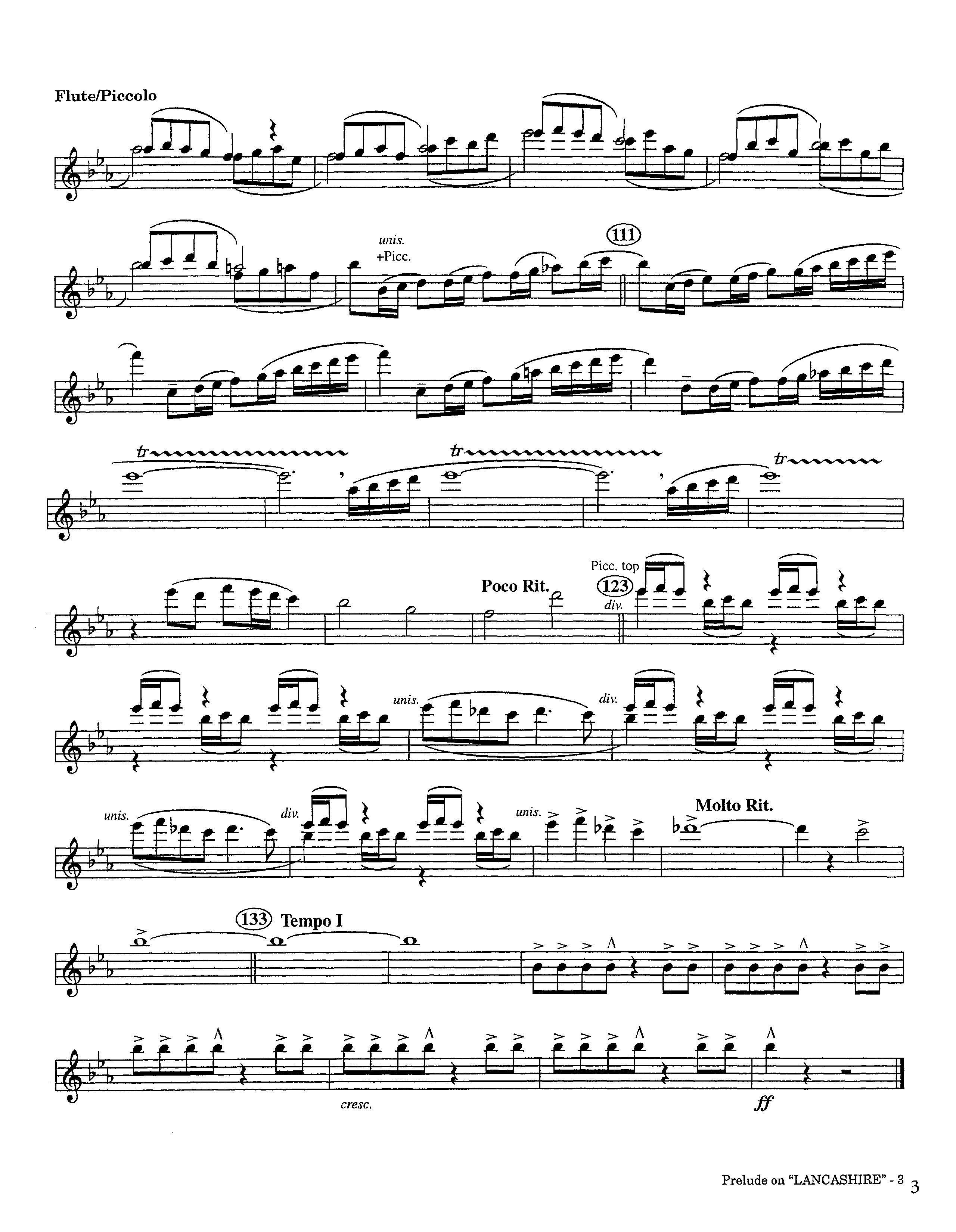 Prelude On Lancashire (Instrumental) Flute/Piccolo (Lifeway Worship / Arr. Steve Dunn)