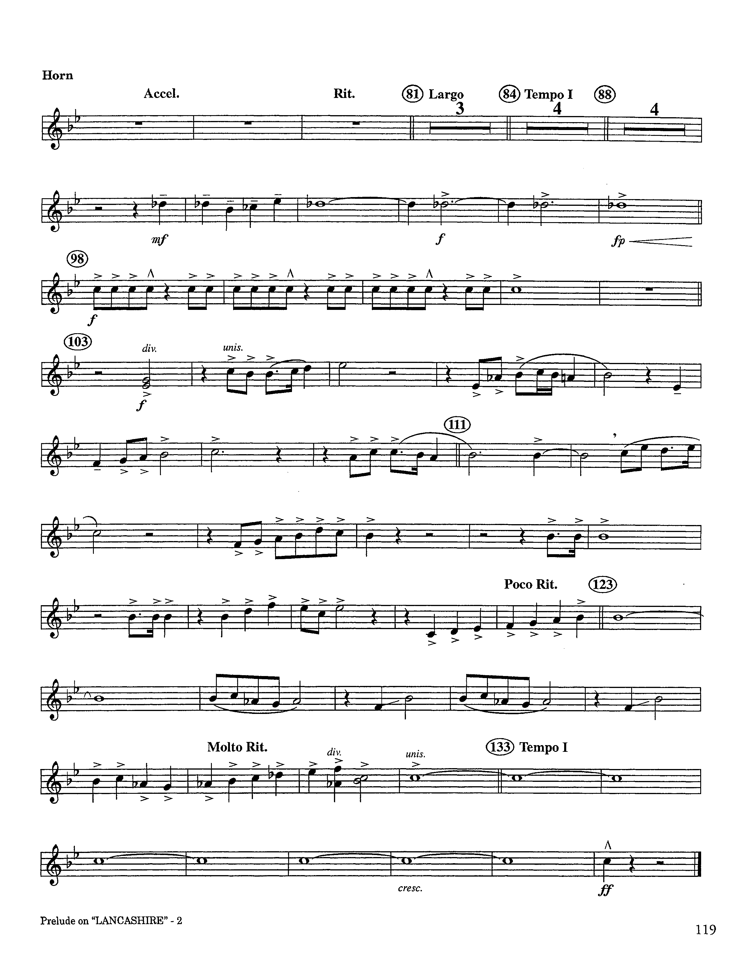 Prelude On Lancashire (Instrumental) French Horn (Lifeway Worship / Arr. Steve Dunn)