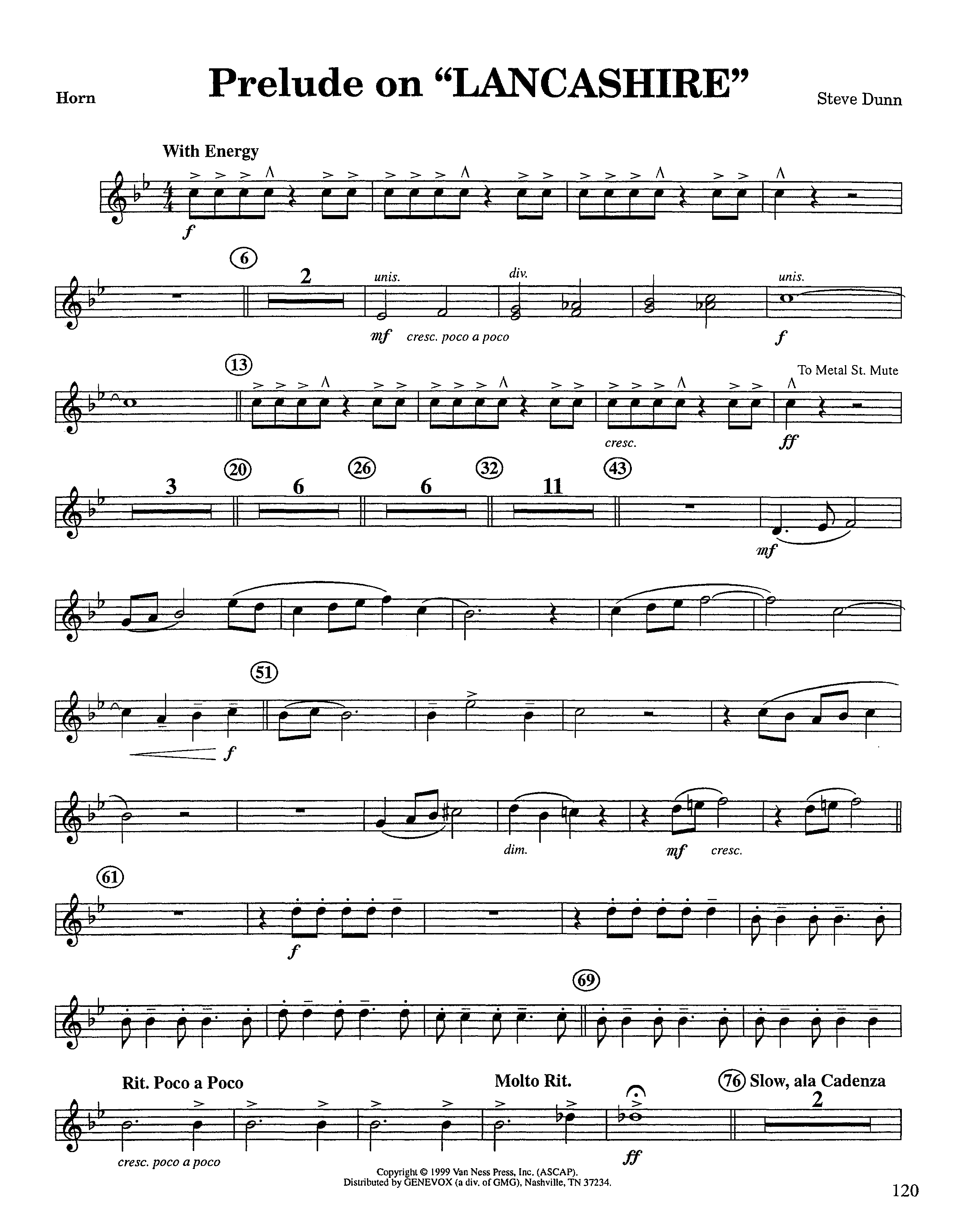 Prelude On Lancashire (Instrumental) French Horn (Lifeway Worship / Arr. Steve Dunn)