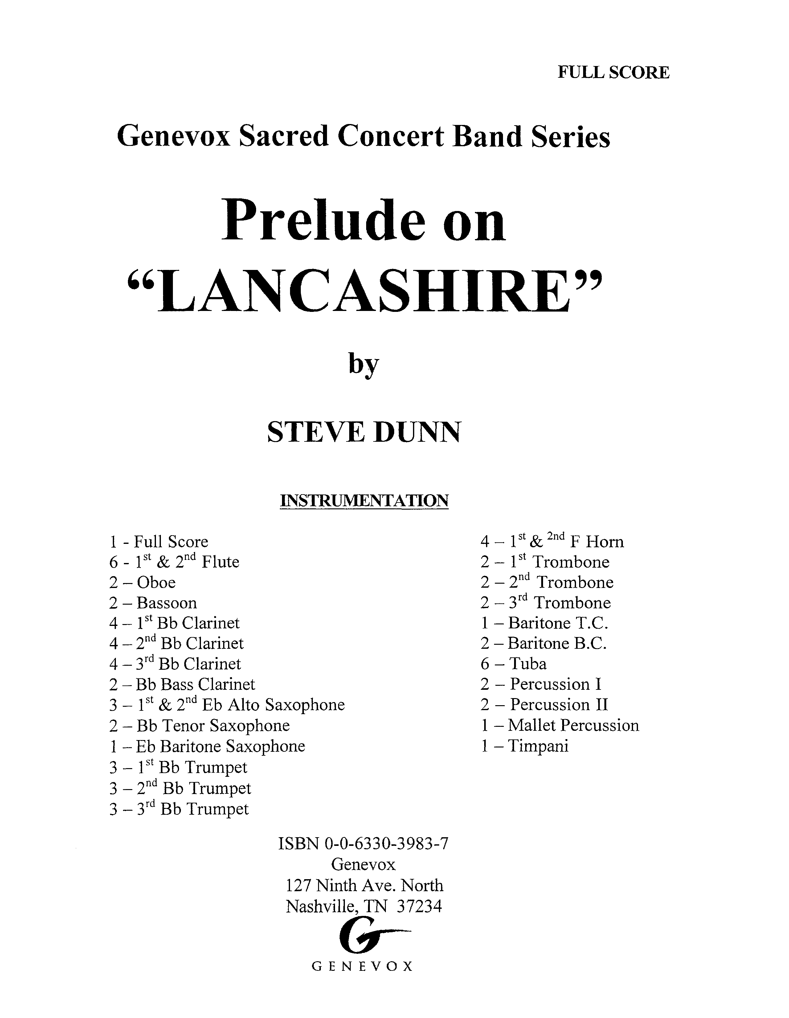 Prelude On Lancashire (Instrumental) Instructions (Lifeway Worship / Arr. Steve Dunn)