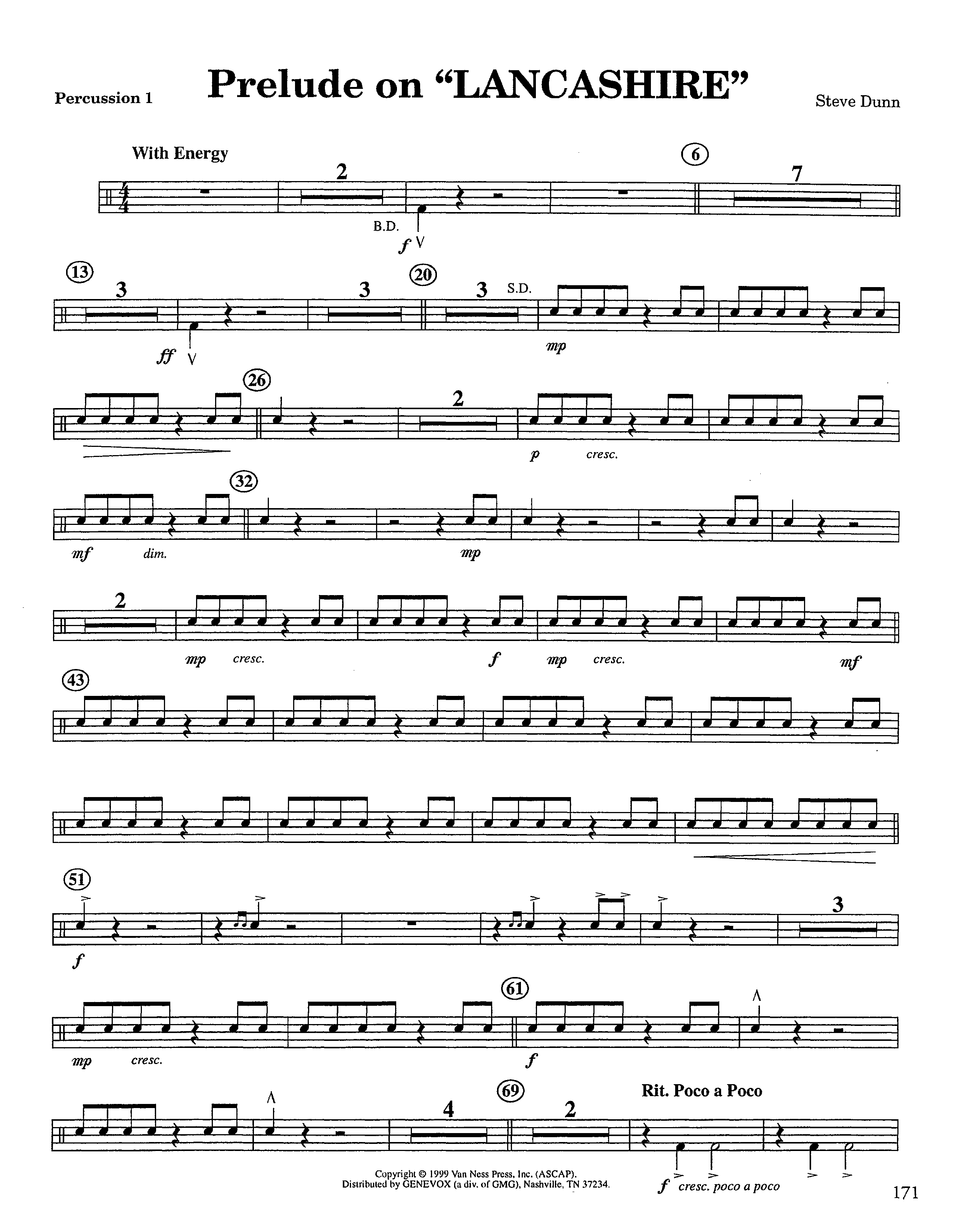 Prelude On Lancashire (Instrumental) Percussion 1/2 (Lifeway Worship / Arr. Steve Dunn)