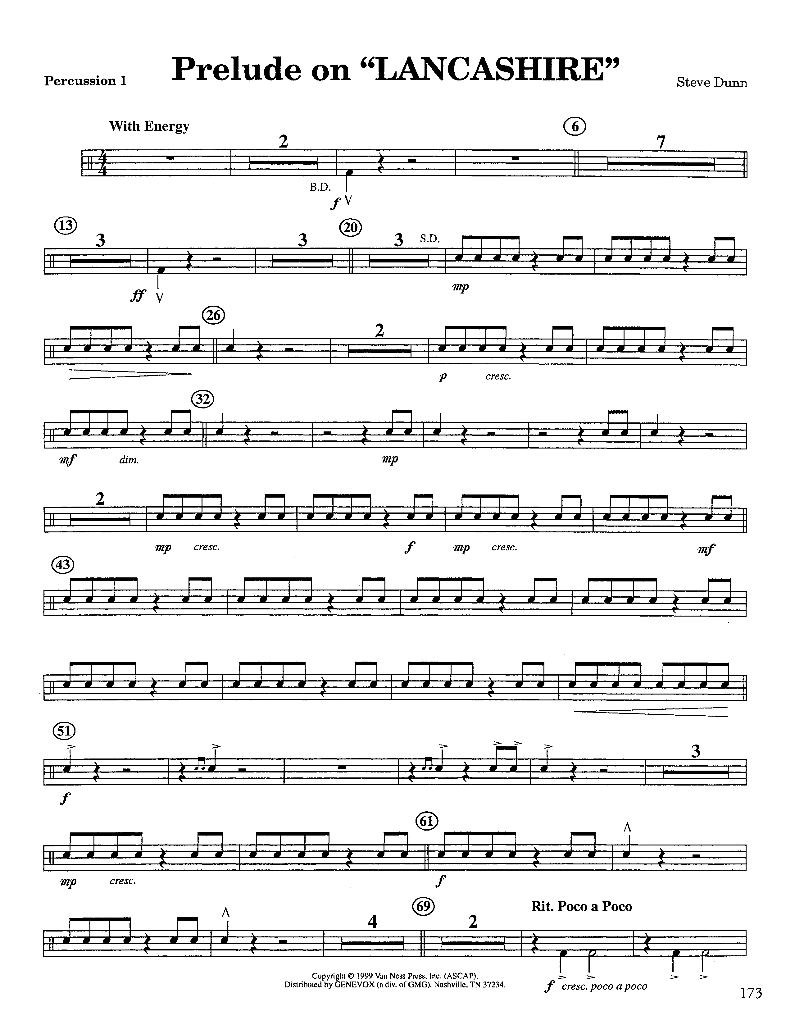 Prelude On Lancashire (Instrumental) Percussion 1/2 (Lifeway Worship / Arr. Steve Dunn)