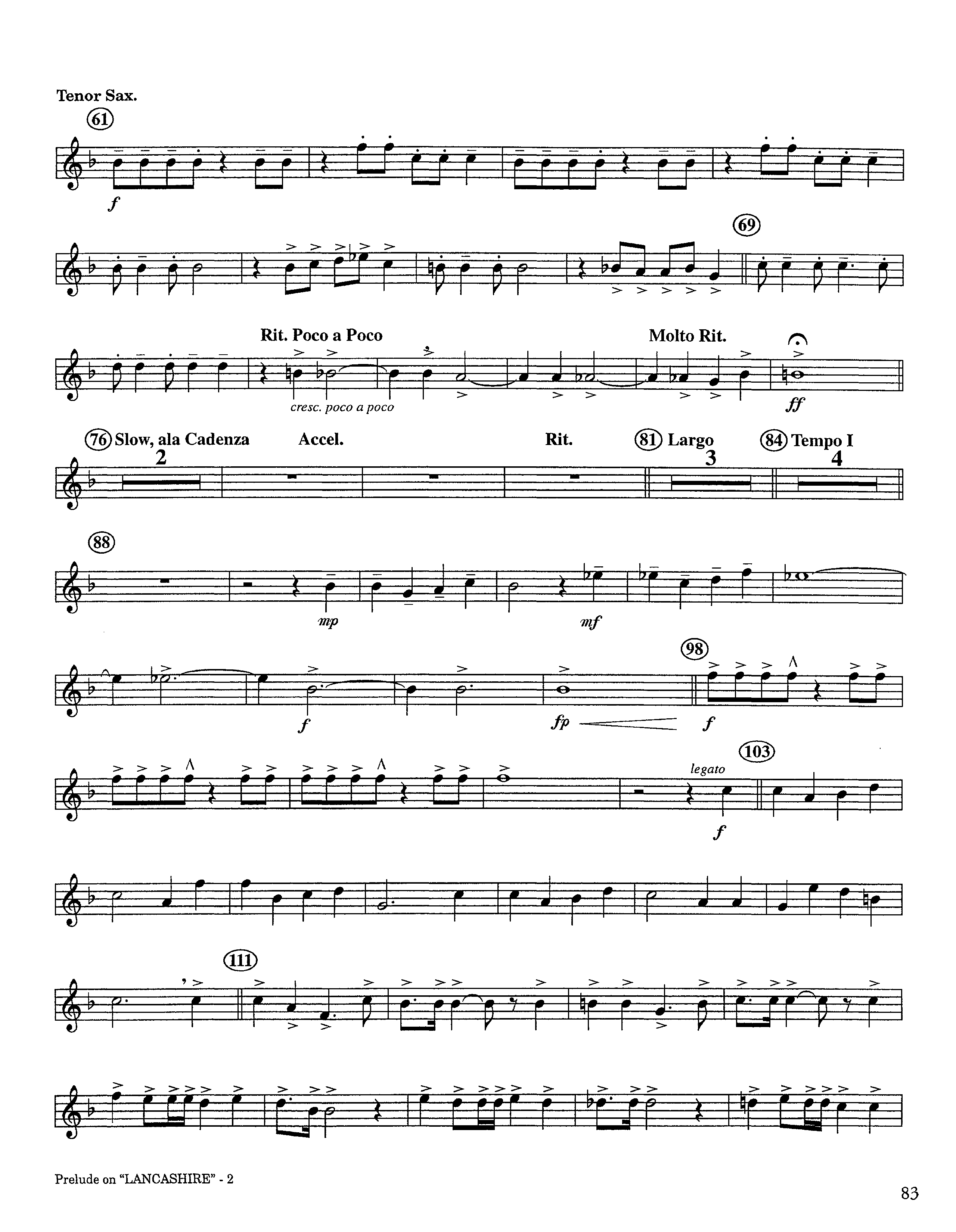 Prelude On Lancashire (Instrumental) Tenor Sax 1 (Lifeway Worship / Arr. Steve Dunn)