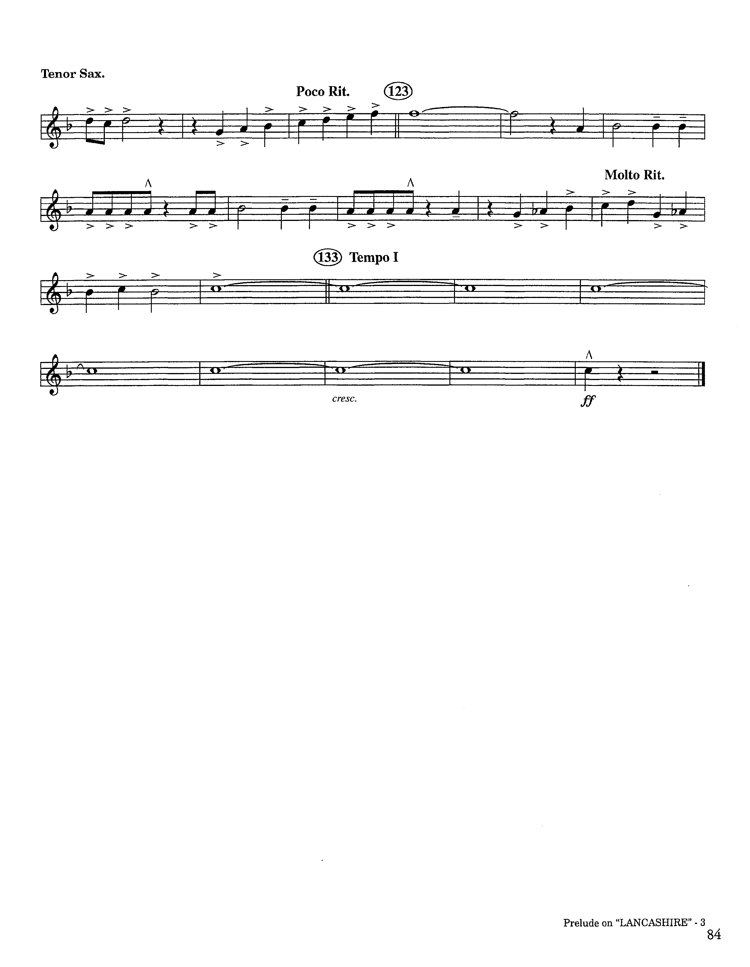 Prelude On Lancashire (Instrumental) Tenor Sax 1 (Lifeway Worship / Arr. Steve Dunn)