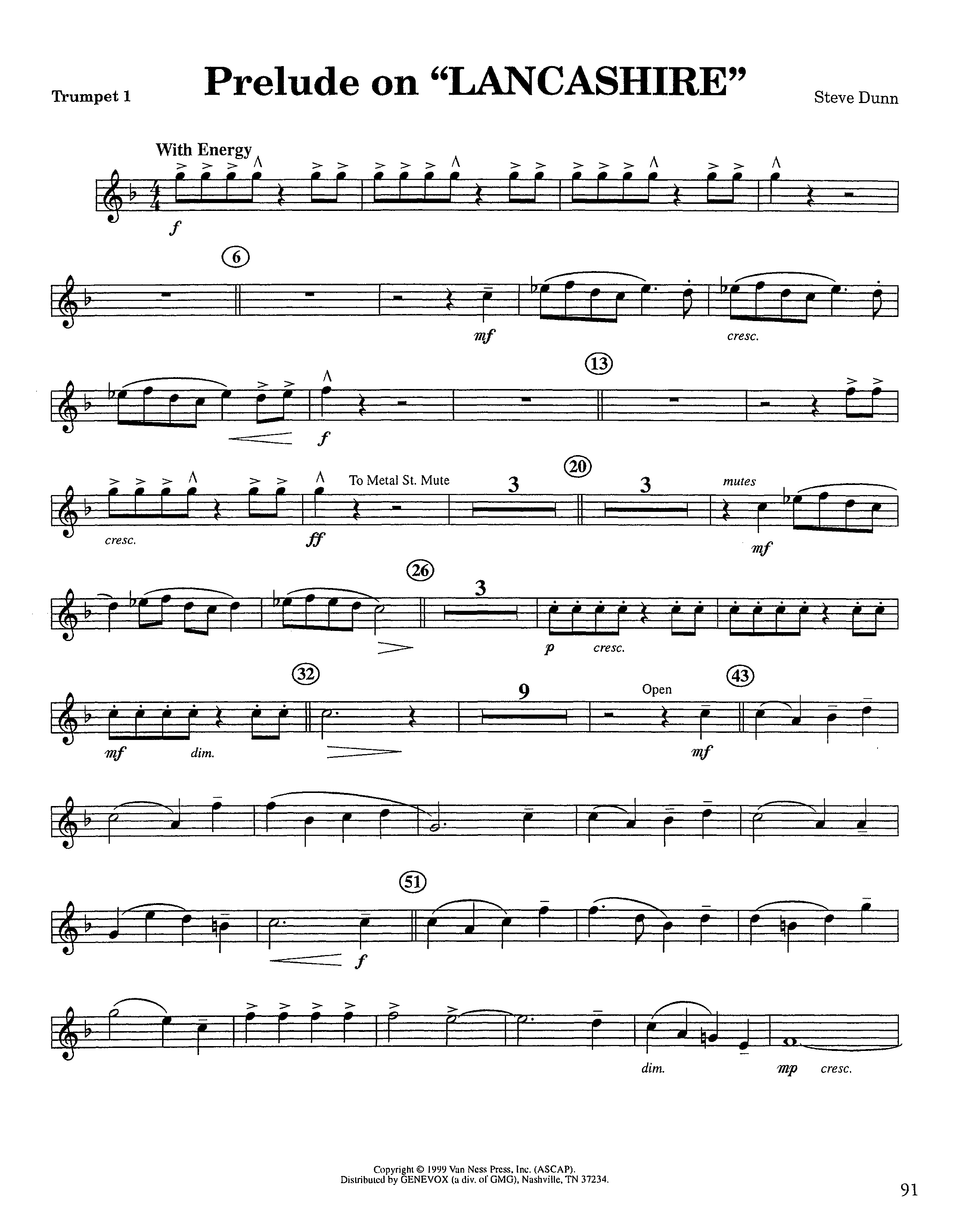Prelude On Lancashire (Instrumental) Trumpet 1 (Lifeway Worship / Arr. Steve Dunn)