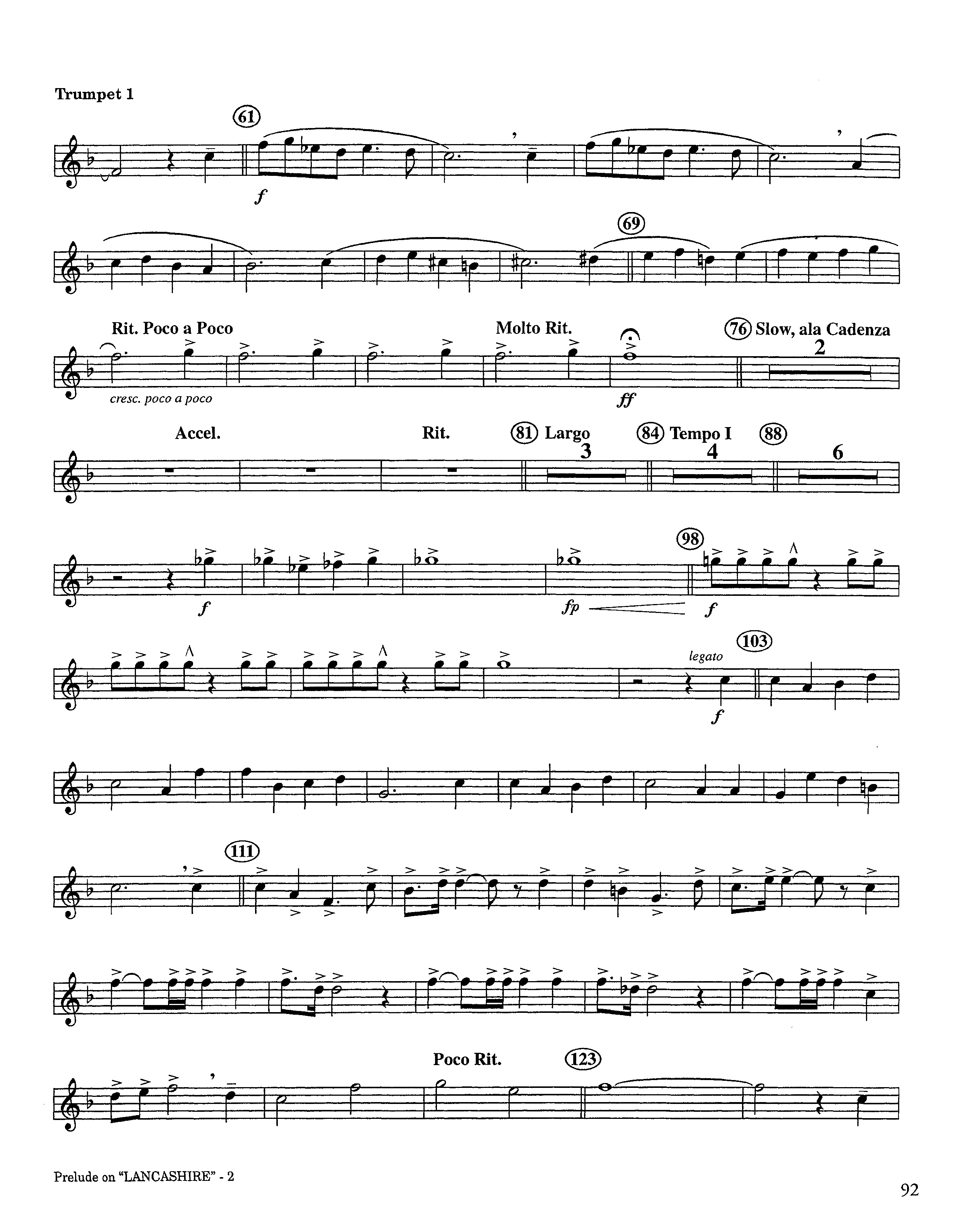 Prelude On Lancashire (Instrumental) Trumpet 1 (Lifeway Worship / Arr. Steve Dunn)