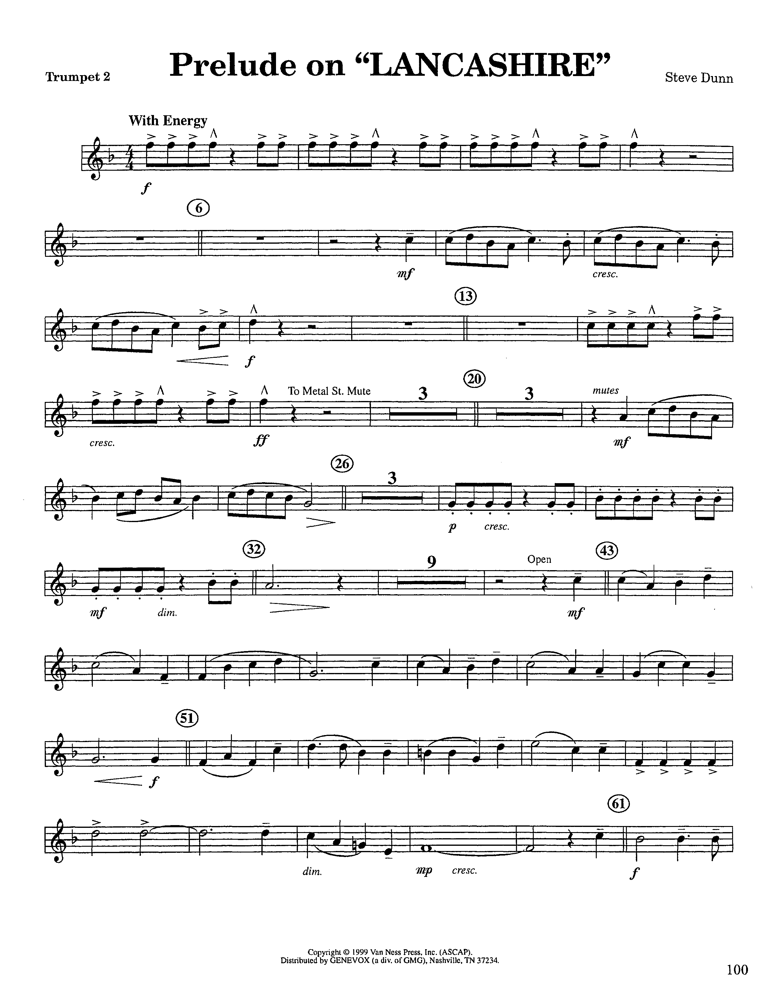 Prelude On Lancashire (Instrumental) Trumpet 2 (Lifeway Worship / Arr. Steve Dunn)