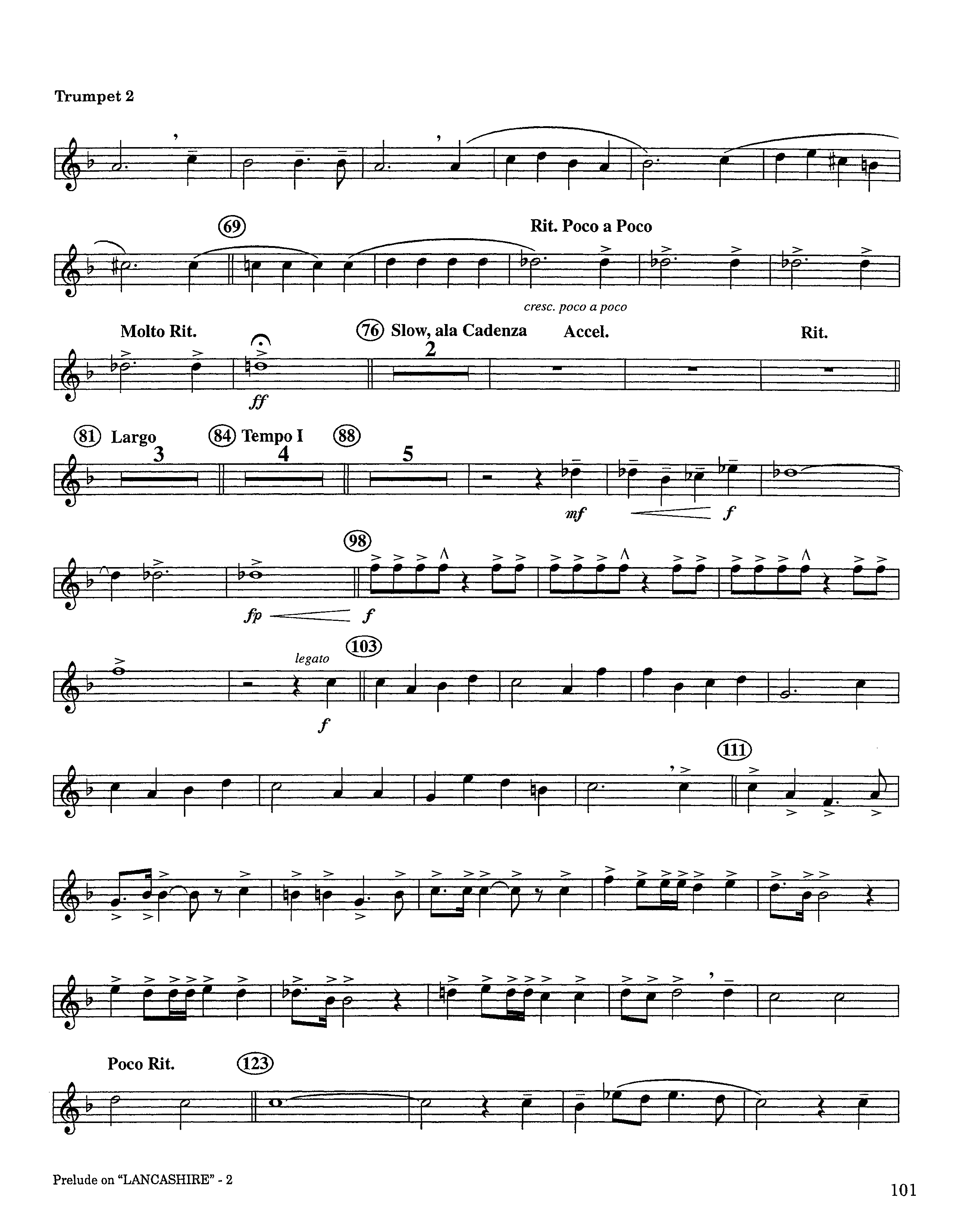 Prelude On Lancashire (Instrumental) Trumpet 2 (Lifeway Worship / Arr. Steve Dunn)