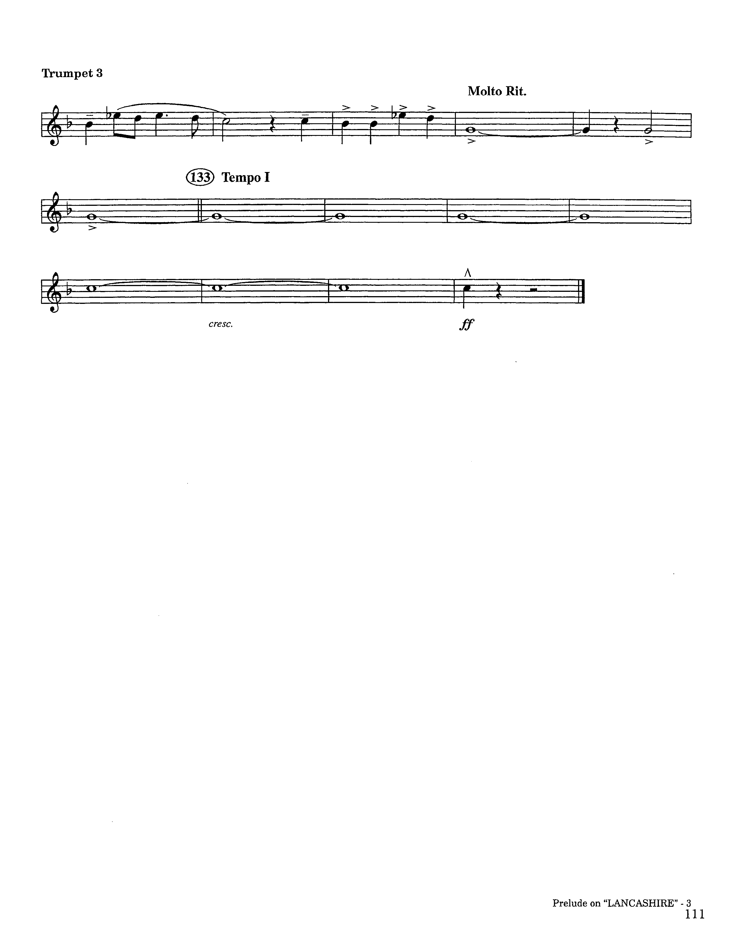 Prelude On Lancashire (Instrumental) Trumpet 3 (Lifeway Worship / Arr. Steve Dunn)