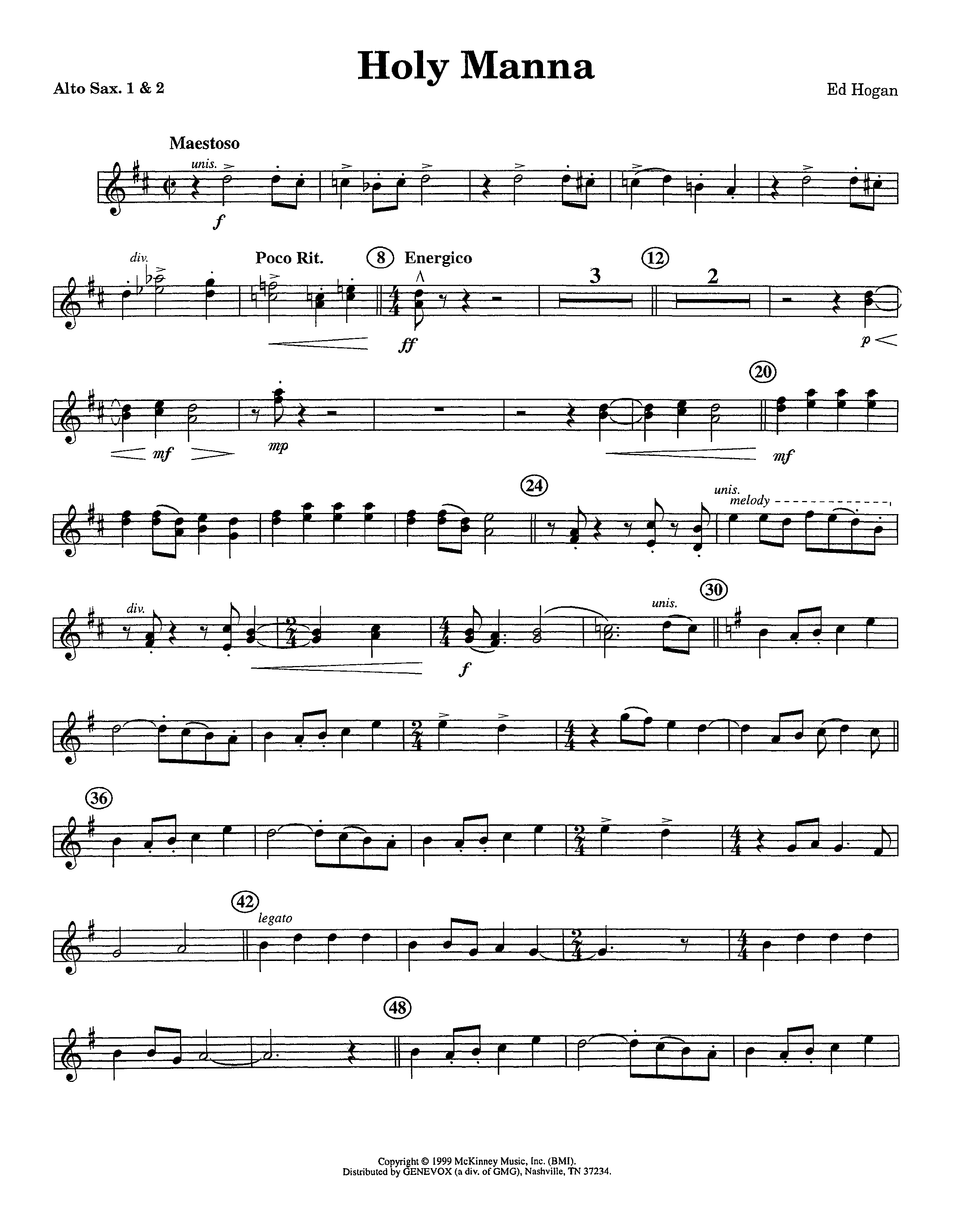 Holy Manna (Instrumental) Alto Sax 1/2 (Lifeway Worship / Arr. Ed Hogan)