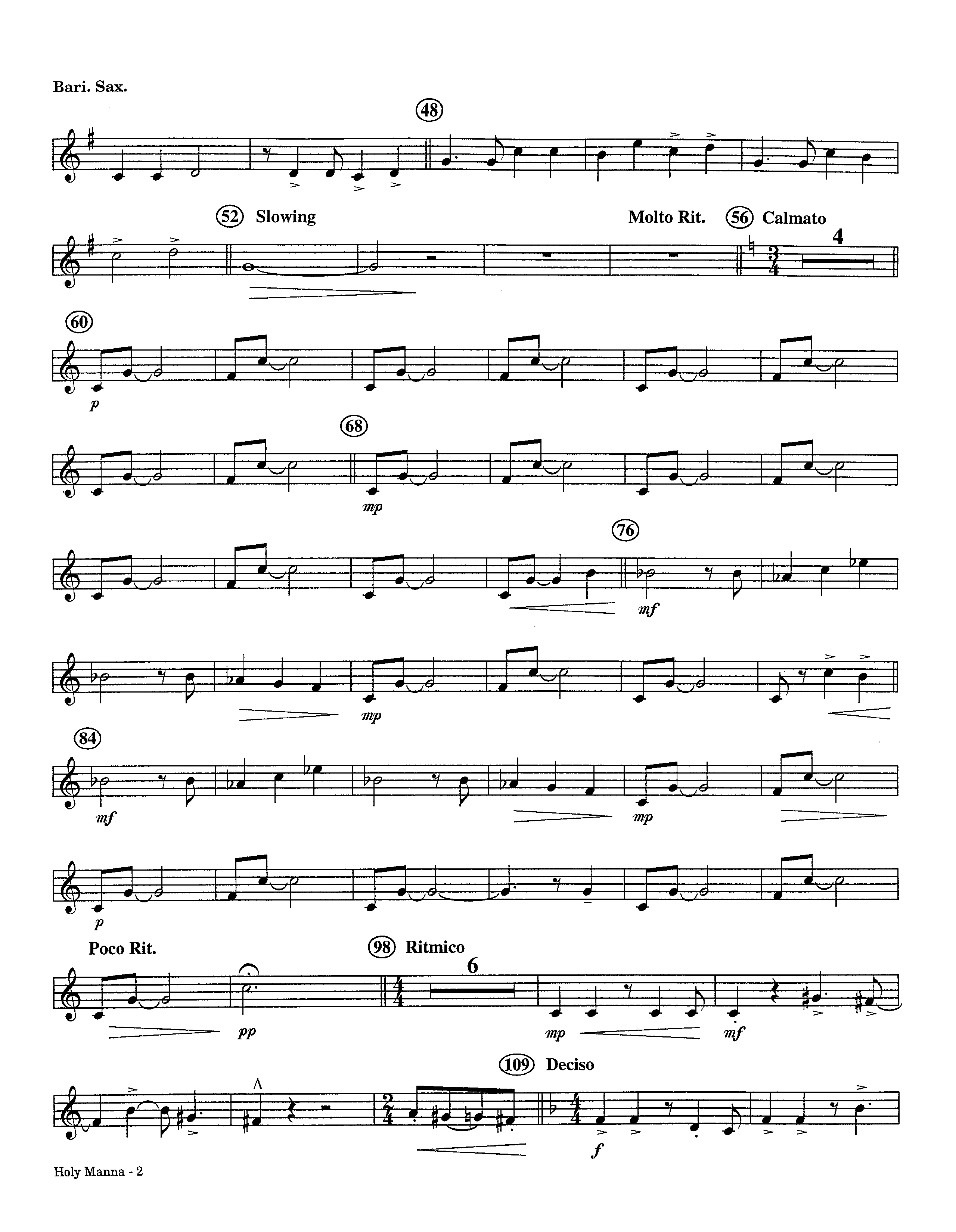 Holy Manna (Instrumental) Bari Sax (Lifeway Worship / Arr. Ed Hogan)