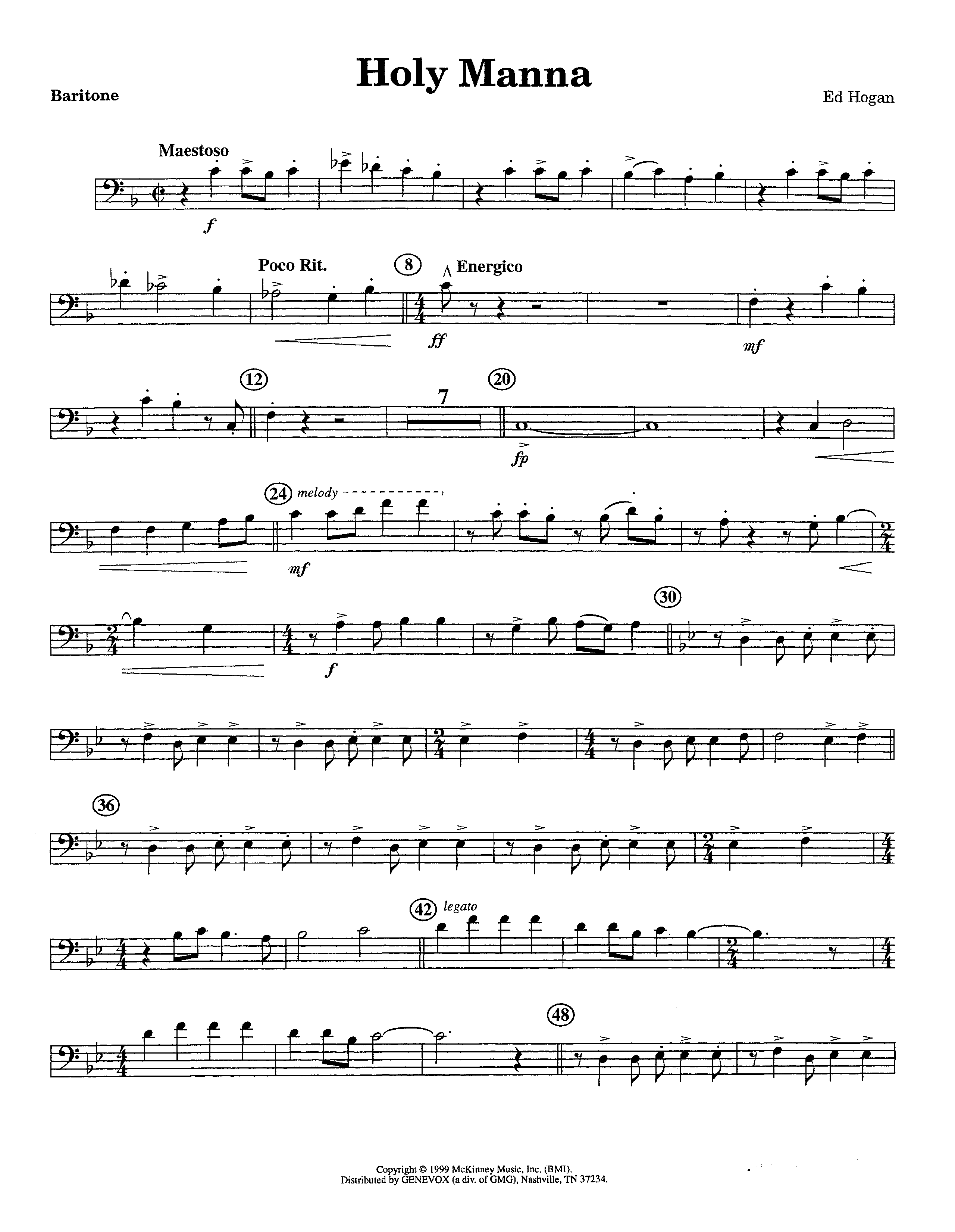 Holy Manna (Instrumental) Baritone Horn BC (Lifeway Worship / Arr. Ed Hogan)