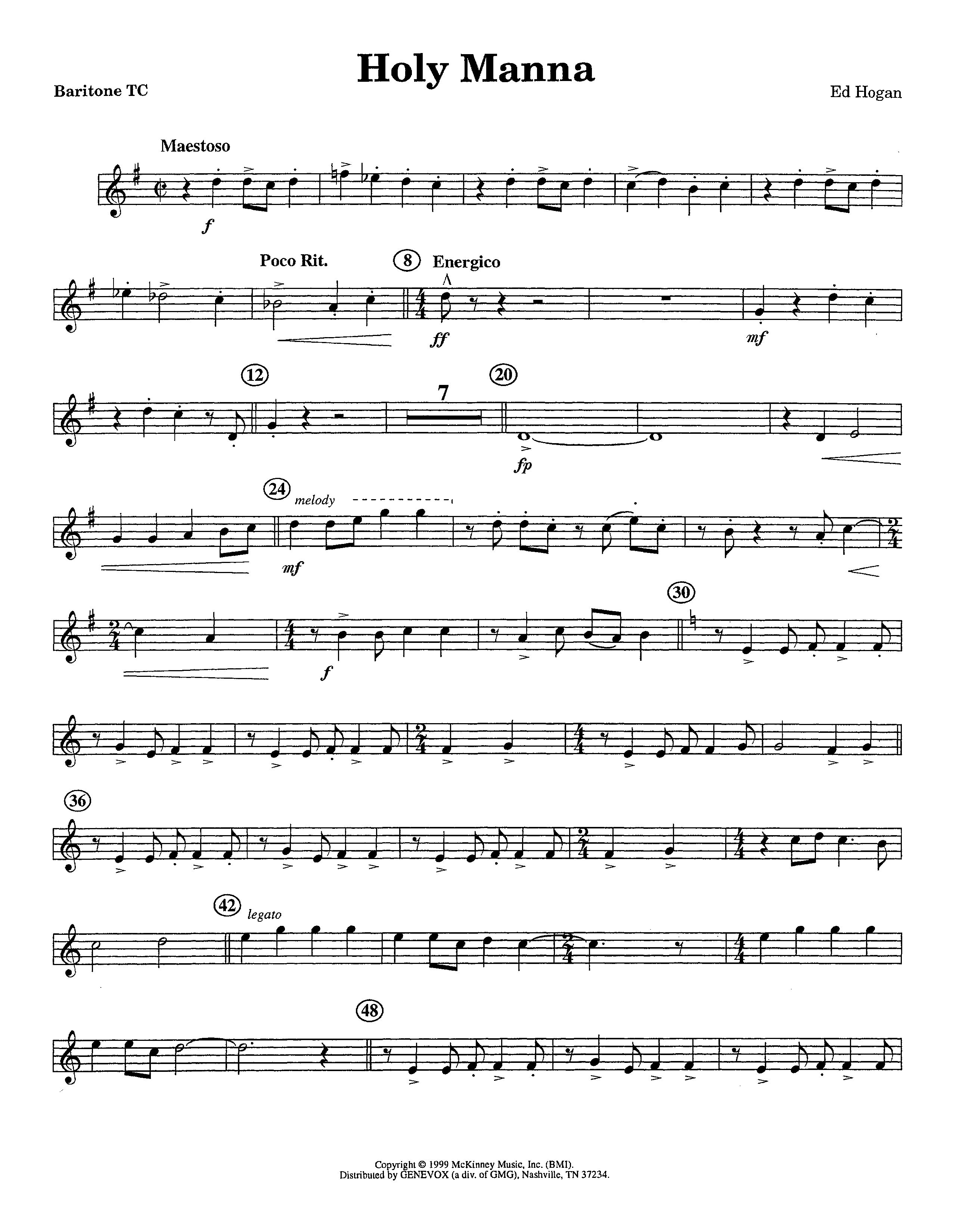 Holy Manna (Instrumental) Baritone TC (Lifeway Worship / Arr. Ed Hogan)