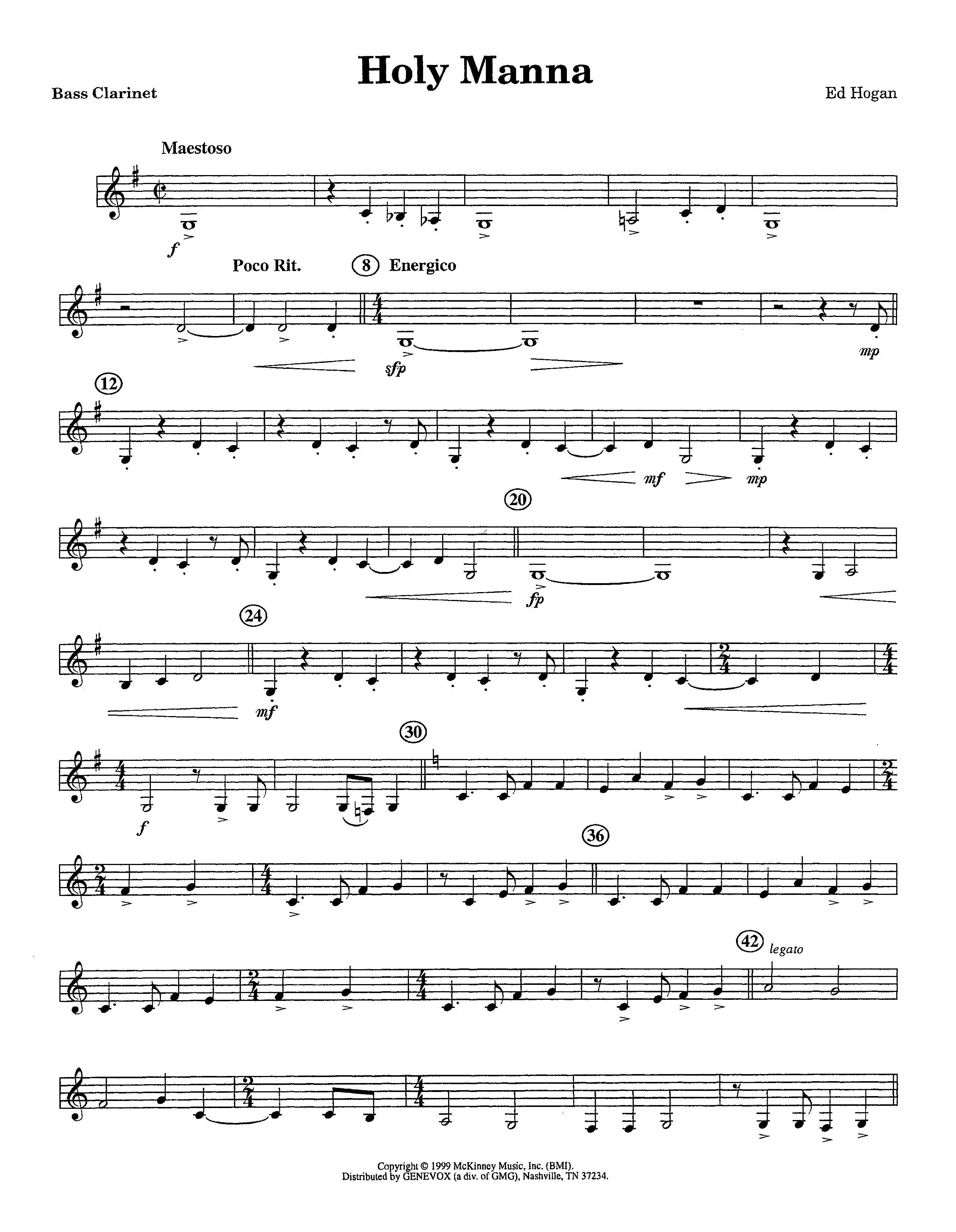 Holy Manna (Instrumental) Bass Clarinet (Lifeway Worship / Arr. Ed Hogan)