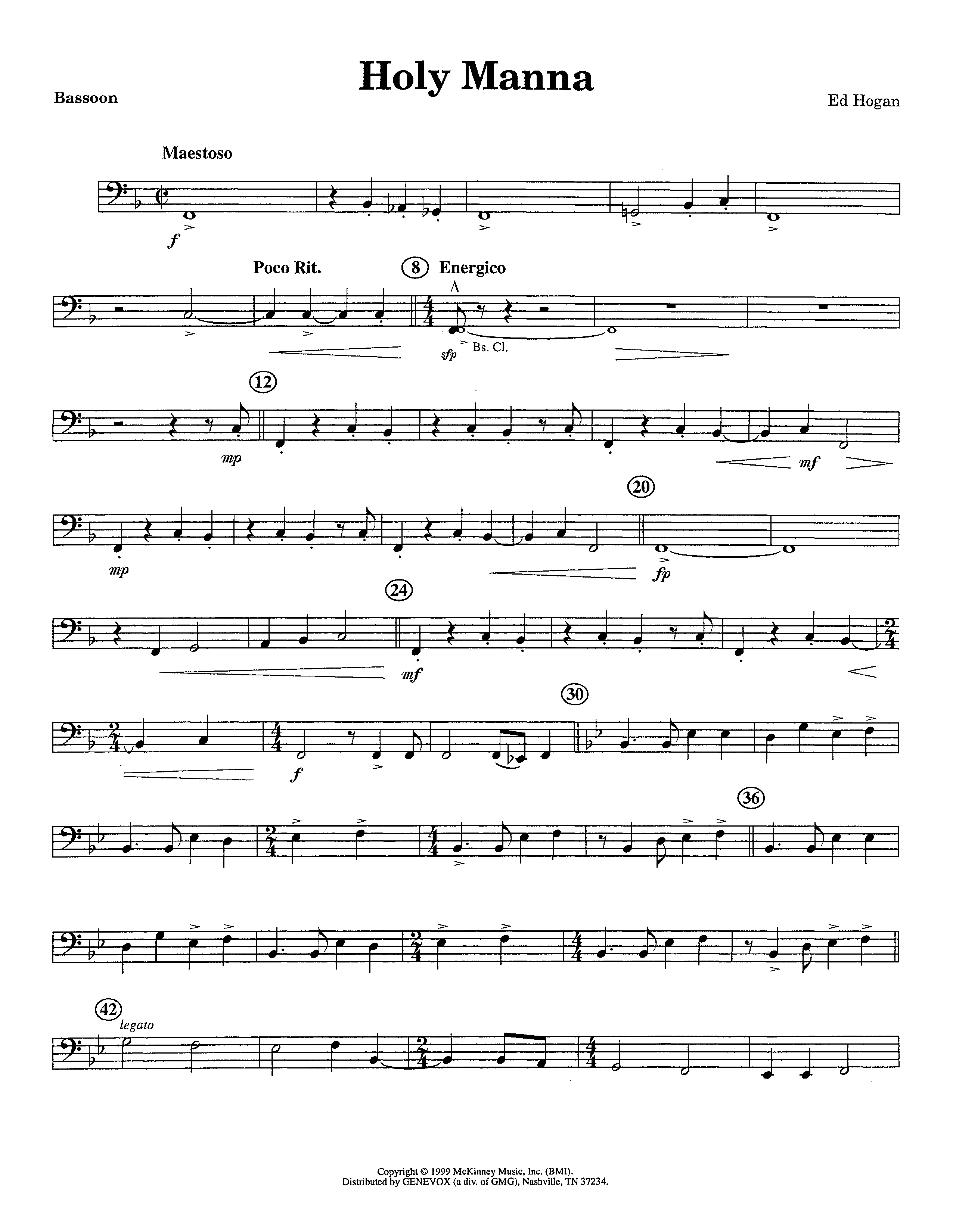 Holy Manna (Instrumental) Bassoon (Lifeway Worship / Arr. Ed Hogan)