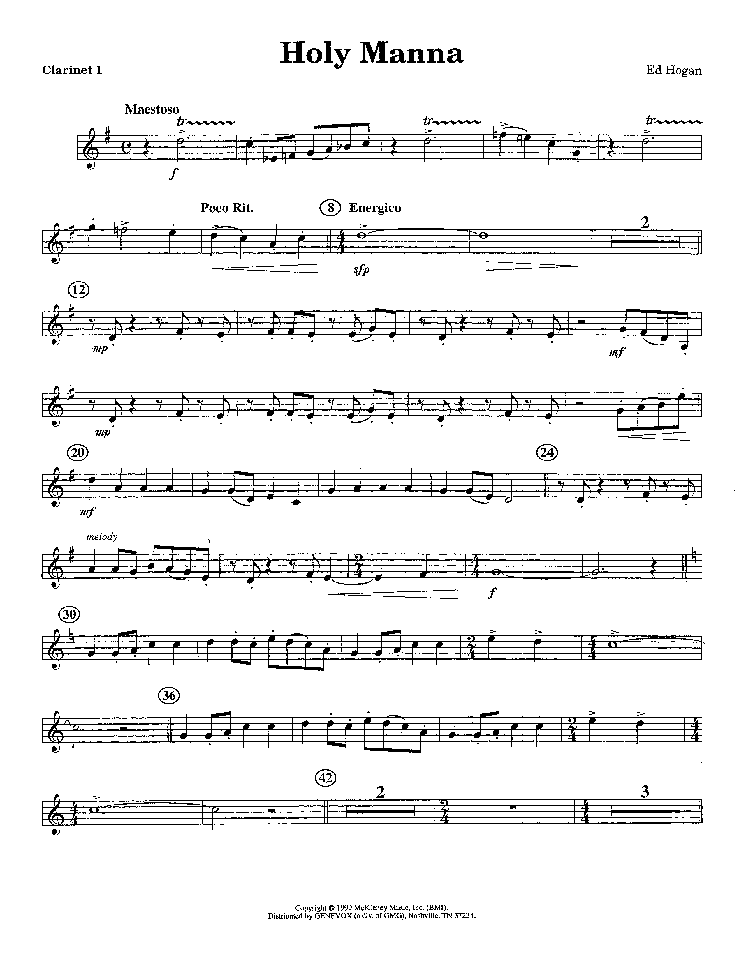 Holy Manna (Instrumental) Clarinet 1/2 (Lifeway Worship / Arr. Ed Hogan)