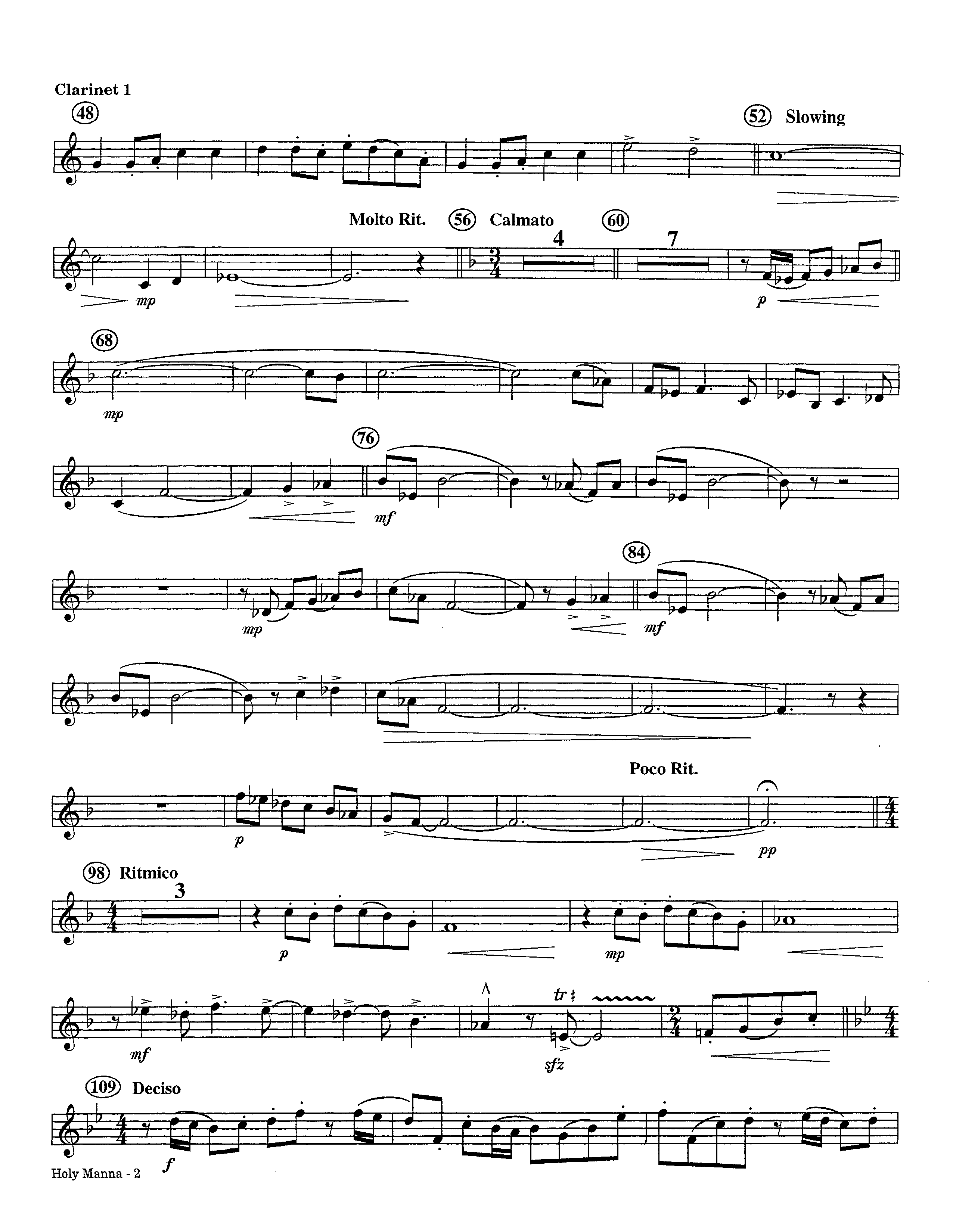 Holy Manna (Instrumental) Clarinet 1/2 (Lifeway Worship / Arr. Ed Hogan)