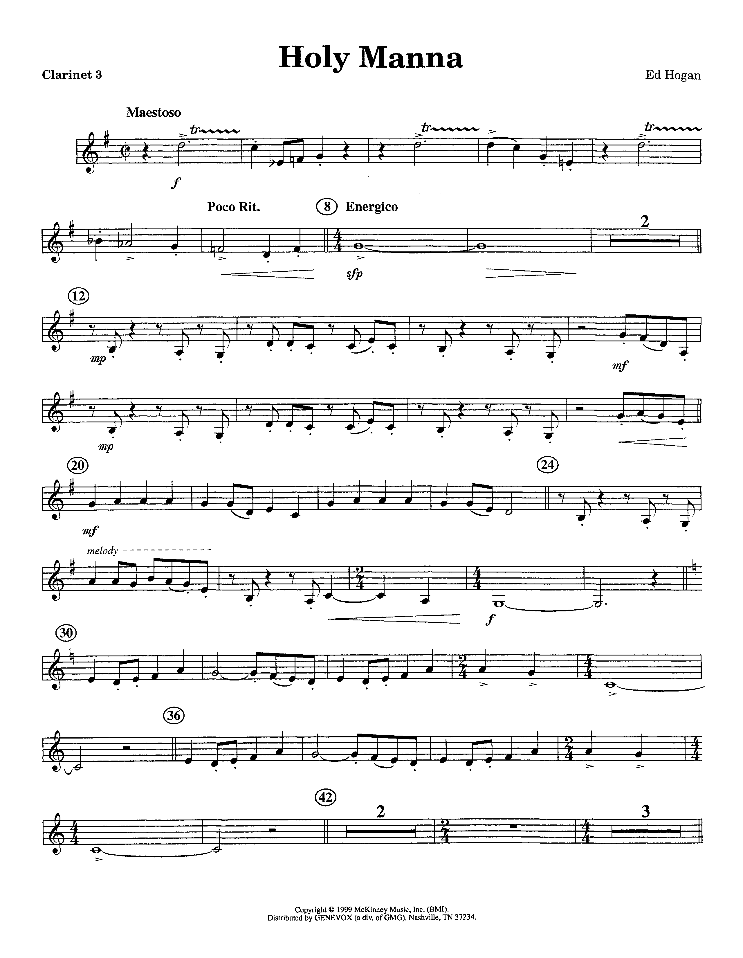 Holy Manna (Instrumental) Clarinet 3 (Lifeway Worship / Arr. Ed Hogan)