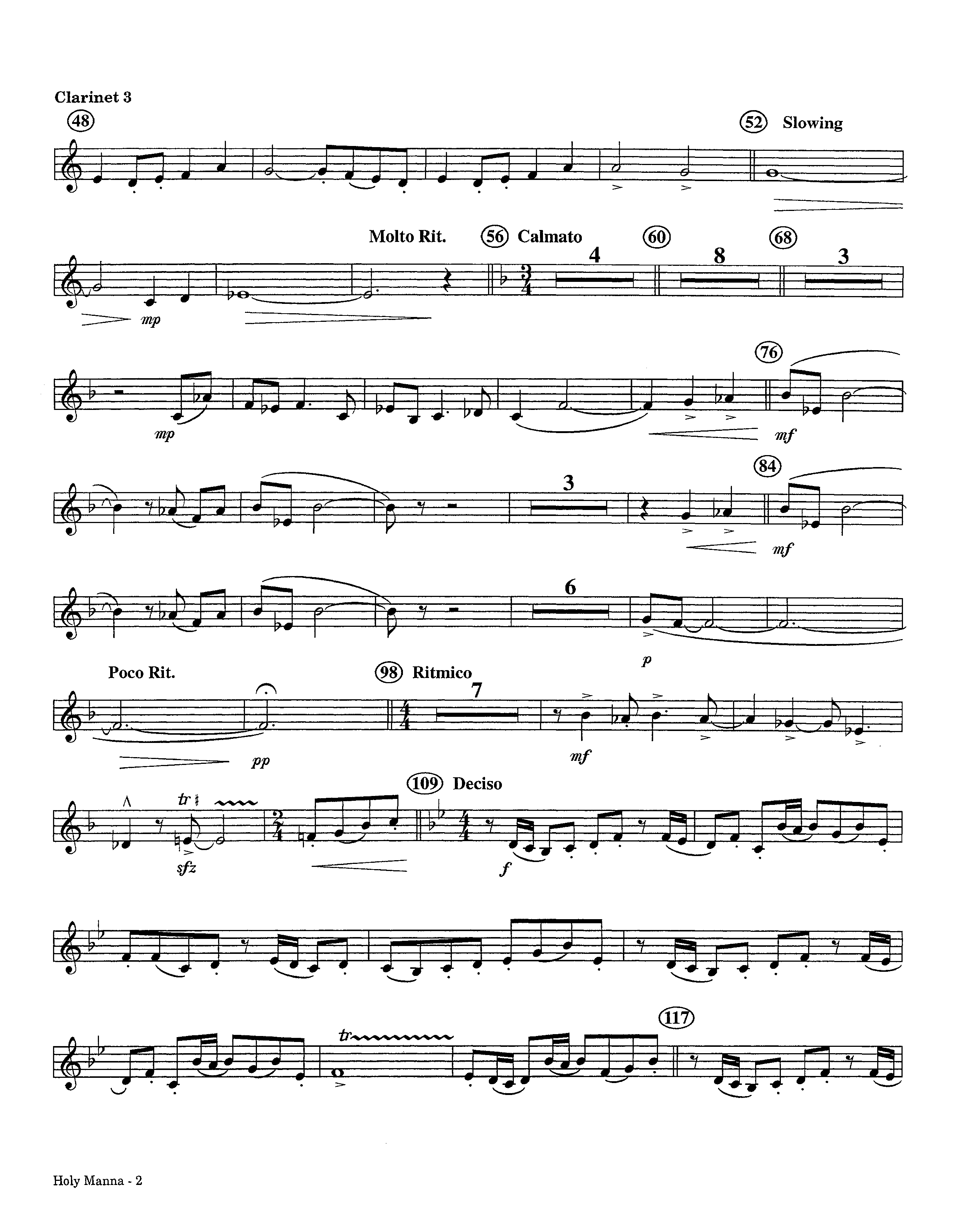 Holy Manna (Instrumental) Clarinet 3 (Lifeway Worship / Arr. Ed Hogan)