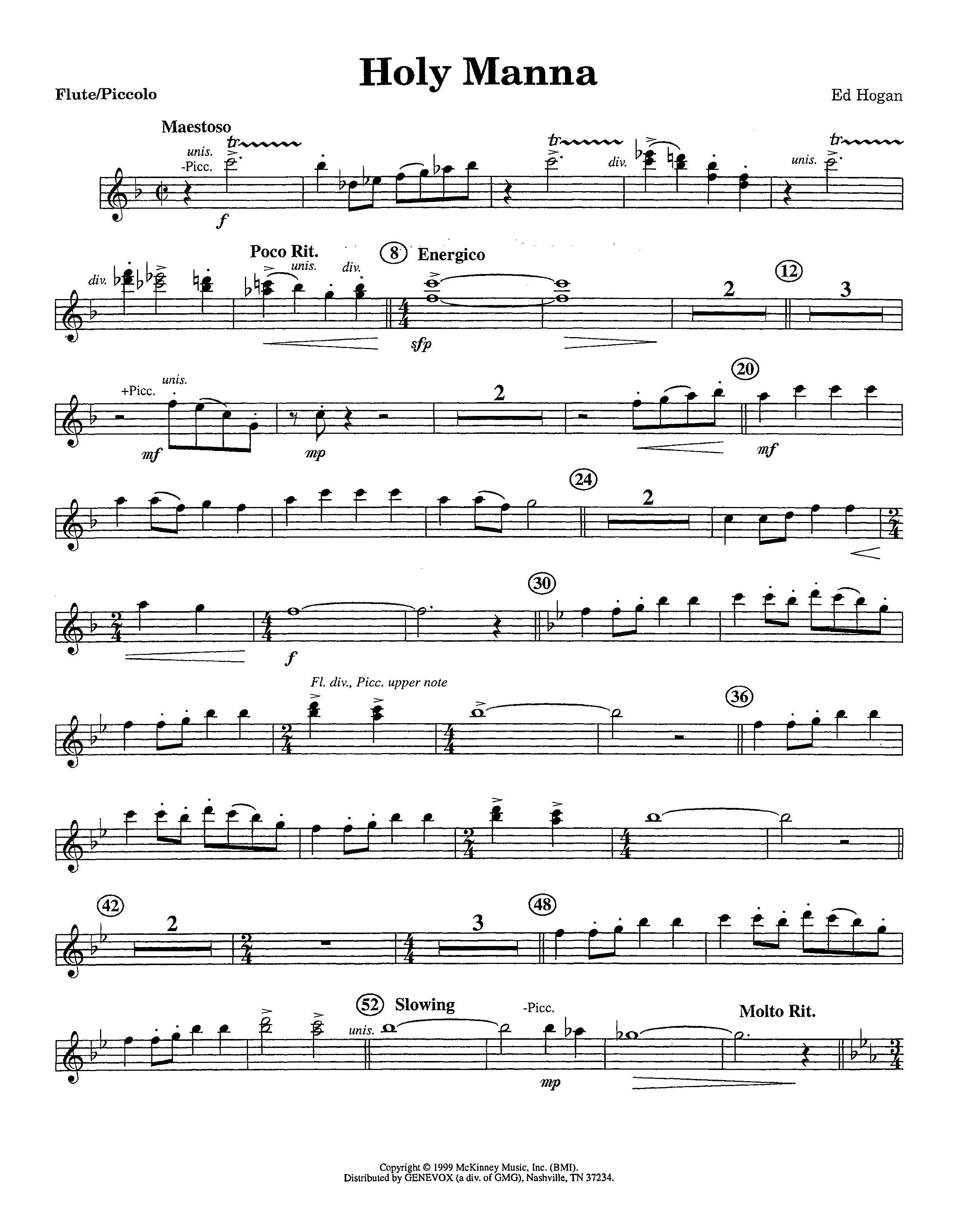 Holy Manna (Instrumental) Flute/Piccolo (Lifeway Worship / Arr. Ed Hogan)