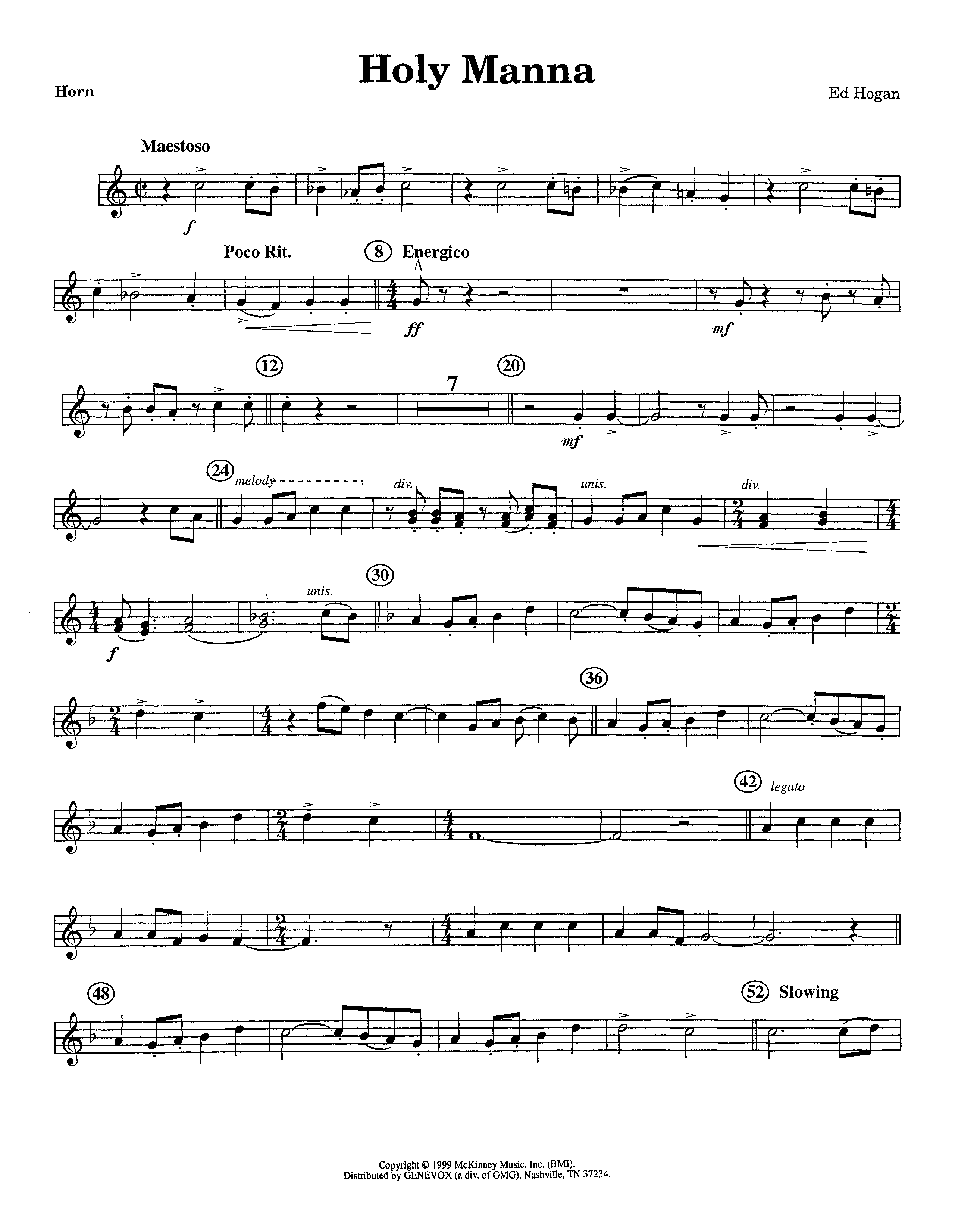 Holy Manna (Instrumental) French Horn (Lifeway Worship / Arr. Ed Hogan)