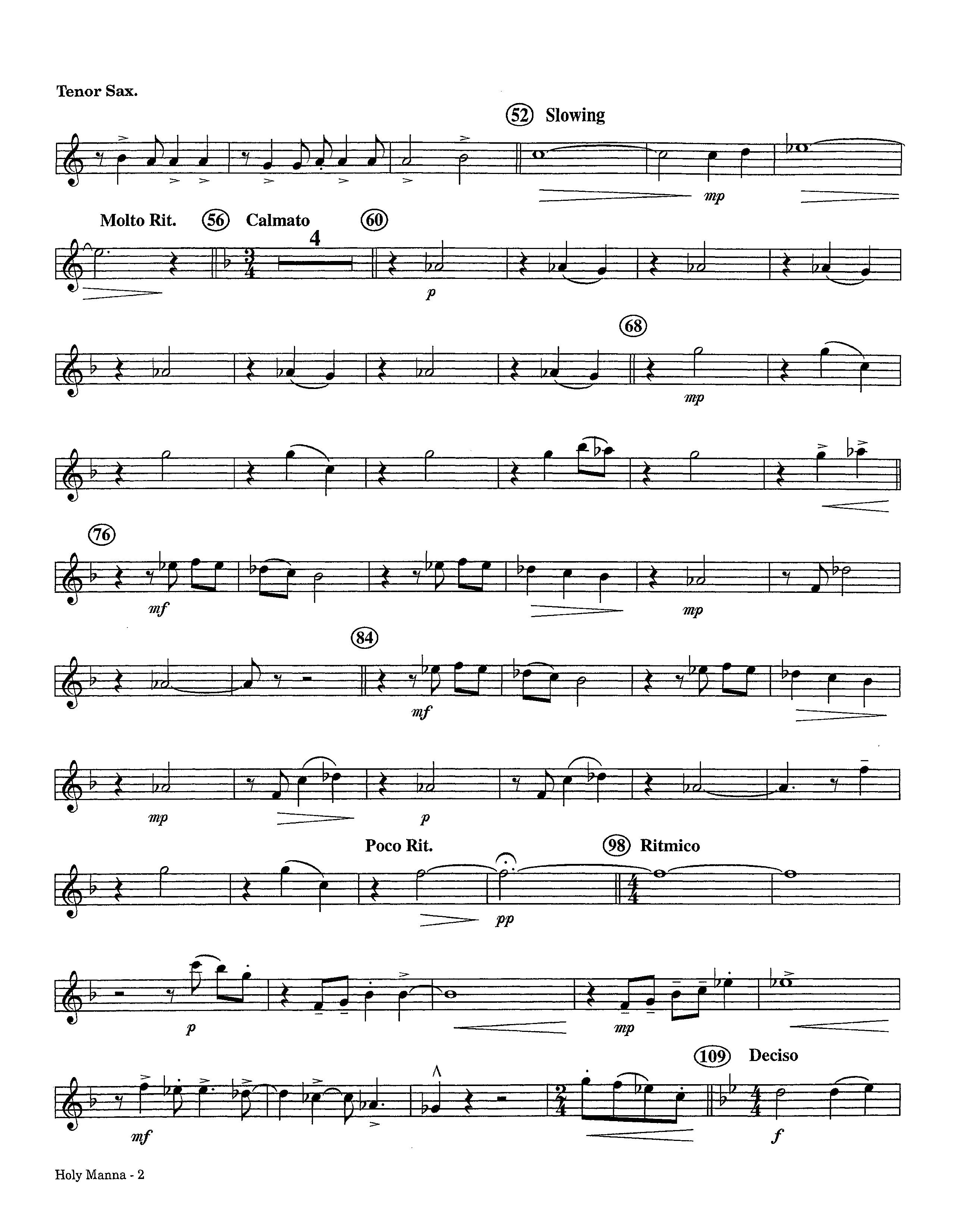 Holy Manna (Instrumental) Tenor Sax 1 (Lifeway Worship / Arr. Ed Hogan)