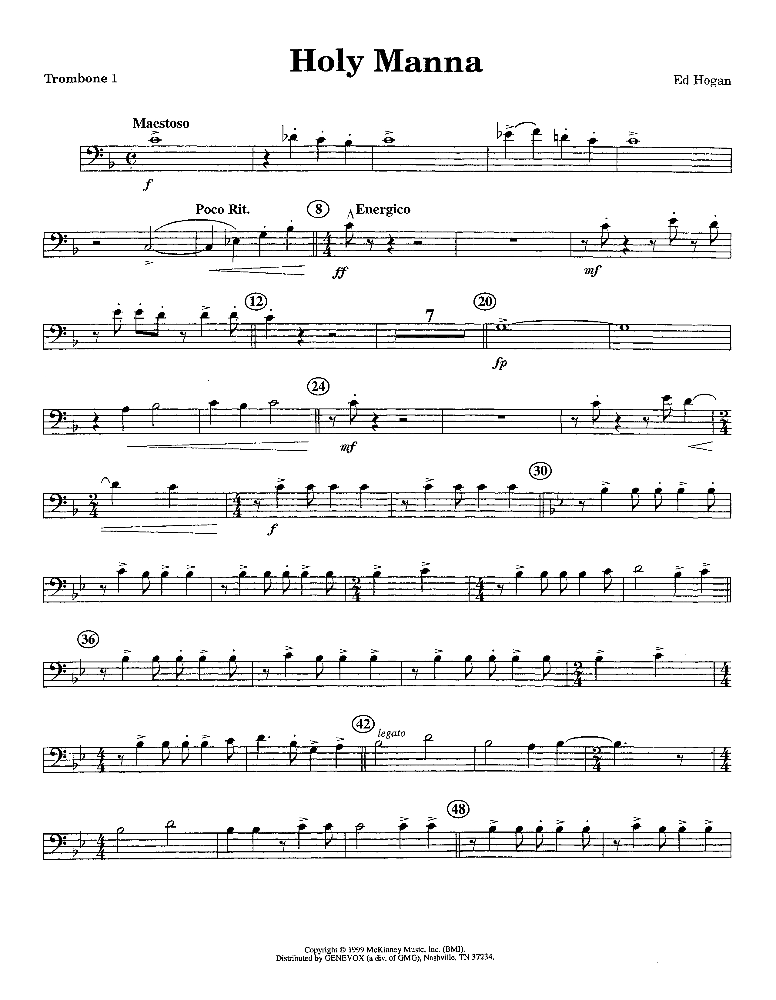 Holy Manna (Instrumental) Trombone 1 (Lifeway Worship / Arr. Ed Hogan)