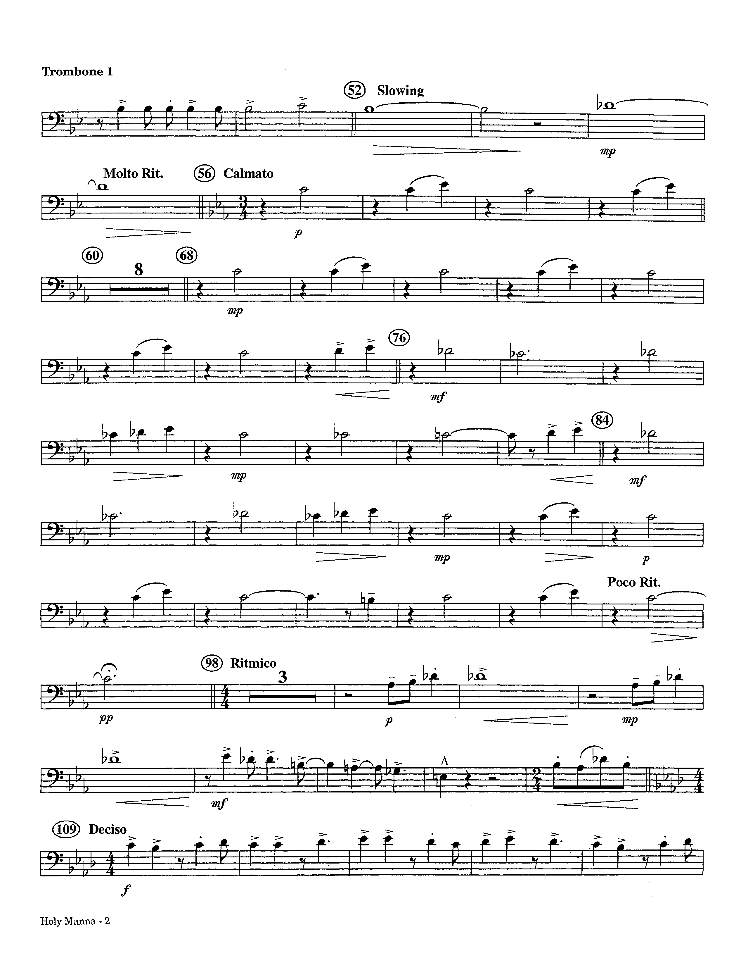 Holy Manna (Instrumental) Trombone 1 (Lifeway Worship / Arr. Ed Hogan)