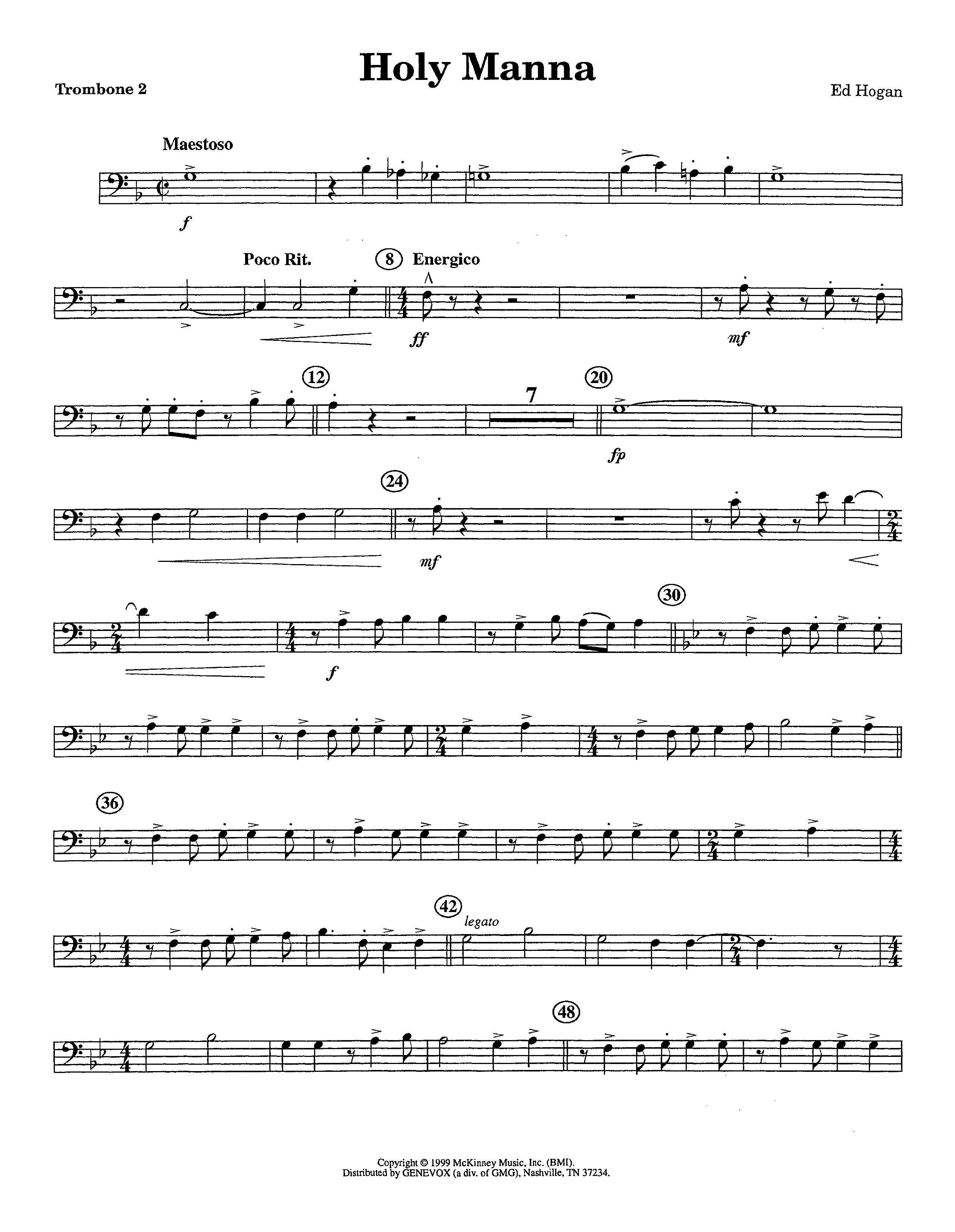 Holy Manna (Instrumental) Trombone 2 (Lifeway Worship / Arr. Ed Hogan)